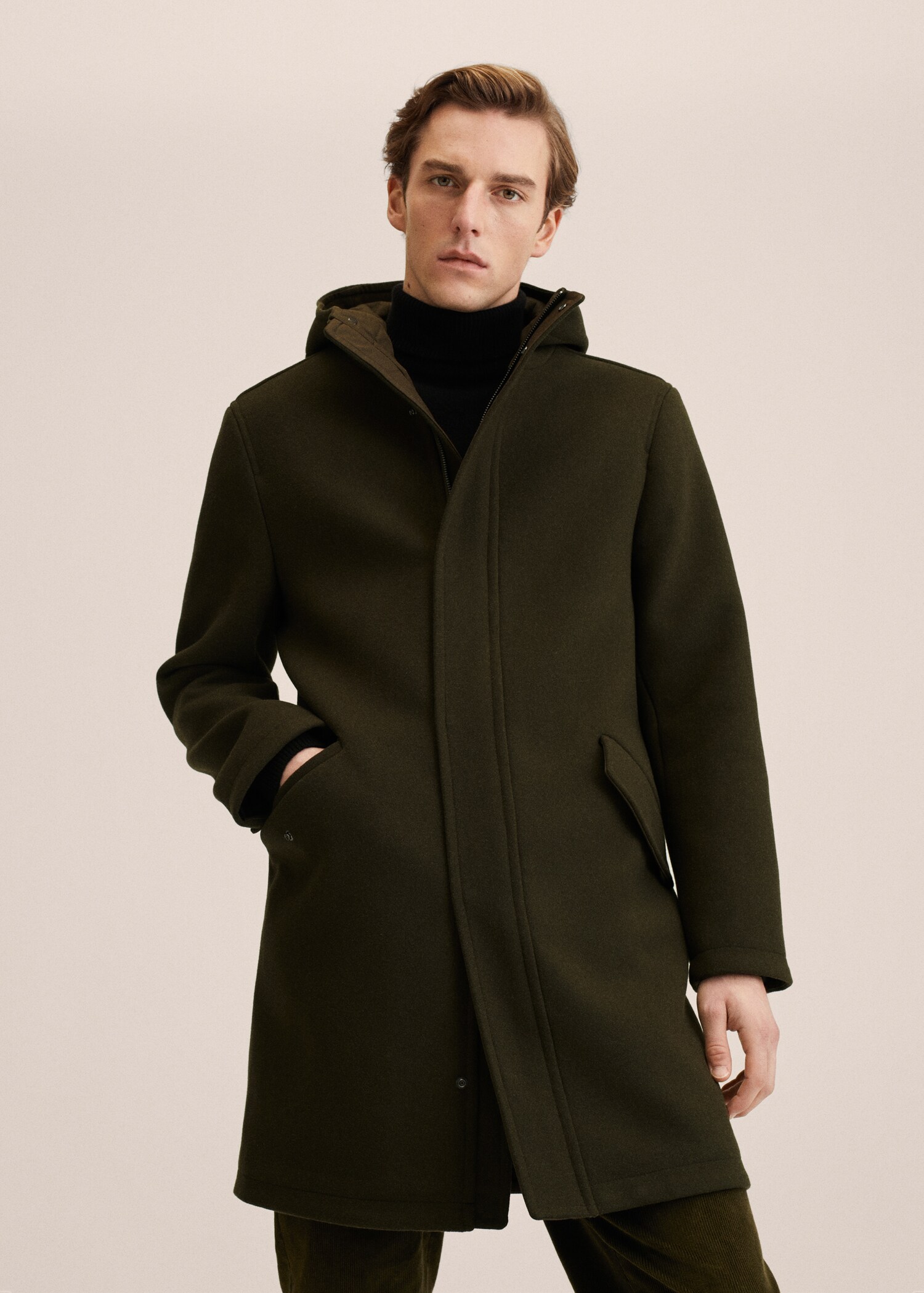 Recycled wool coat with hood - Medium plane