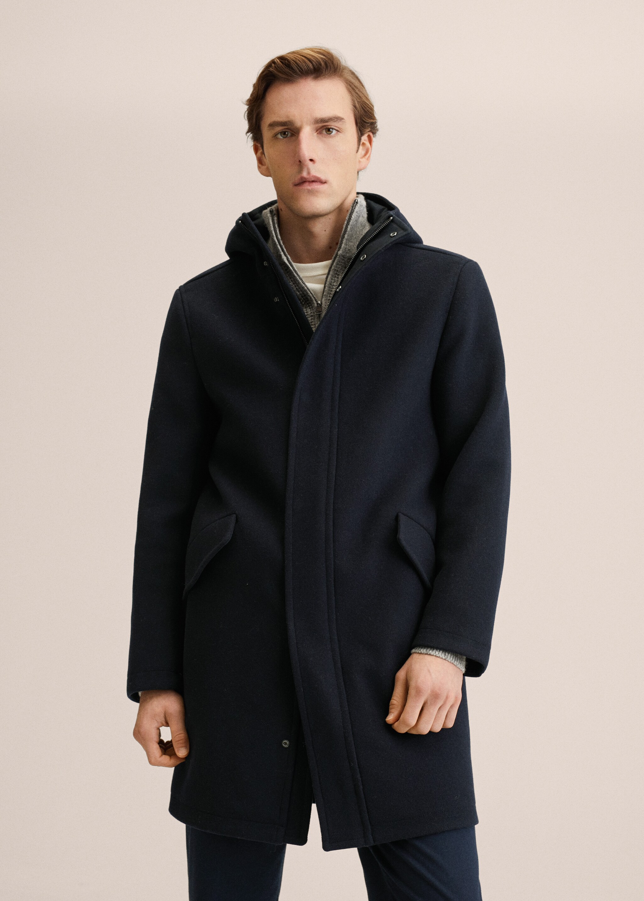 Recycled wool coat with hood - Medium plane