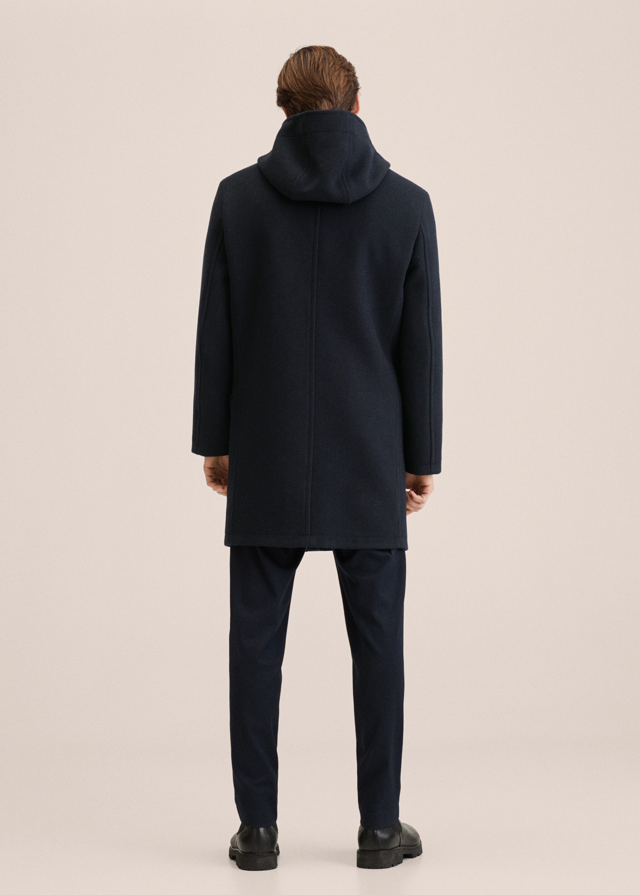 Recycled wool coat with hood - Reverse of the article