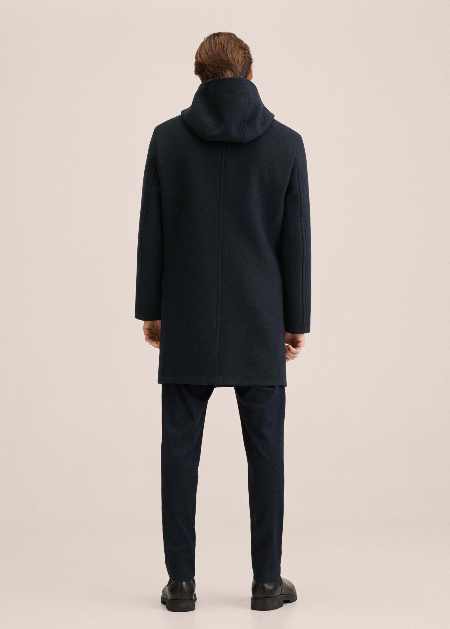 Recycled wool coat with hood - Reverse of the article