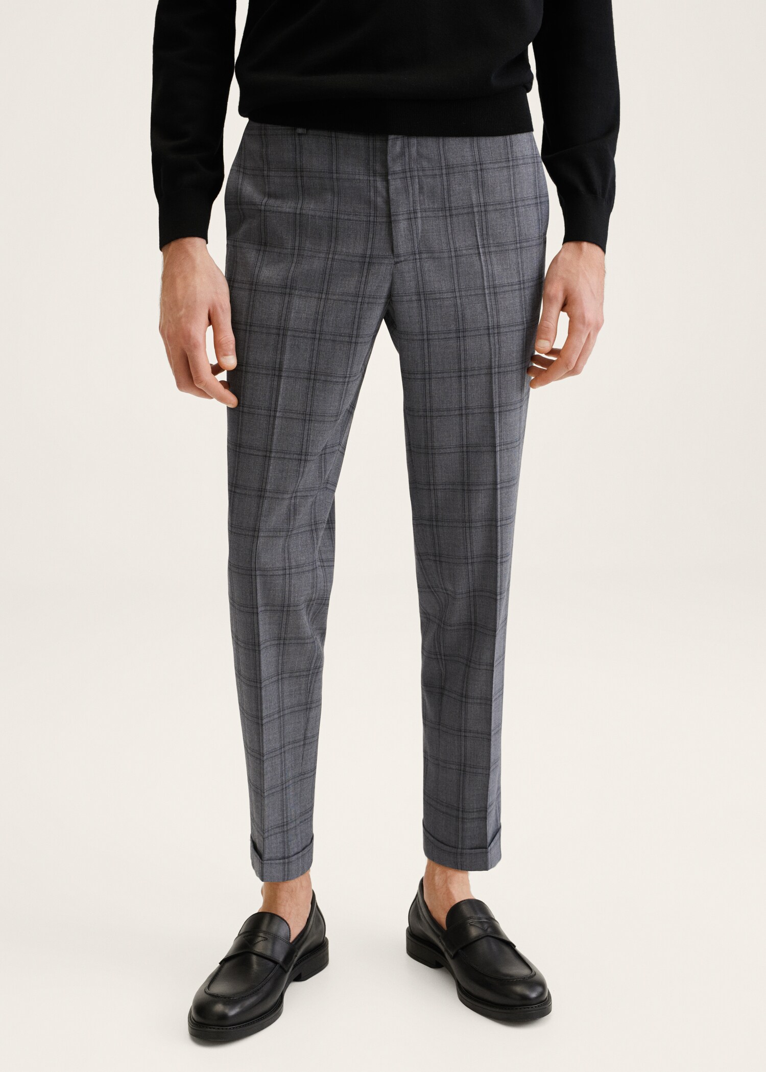 Oblekové kalhoty slim fit s kostkou - Náhled ve středové rovině