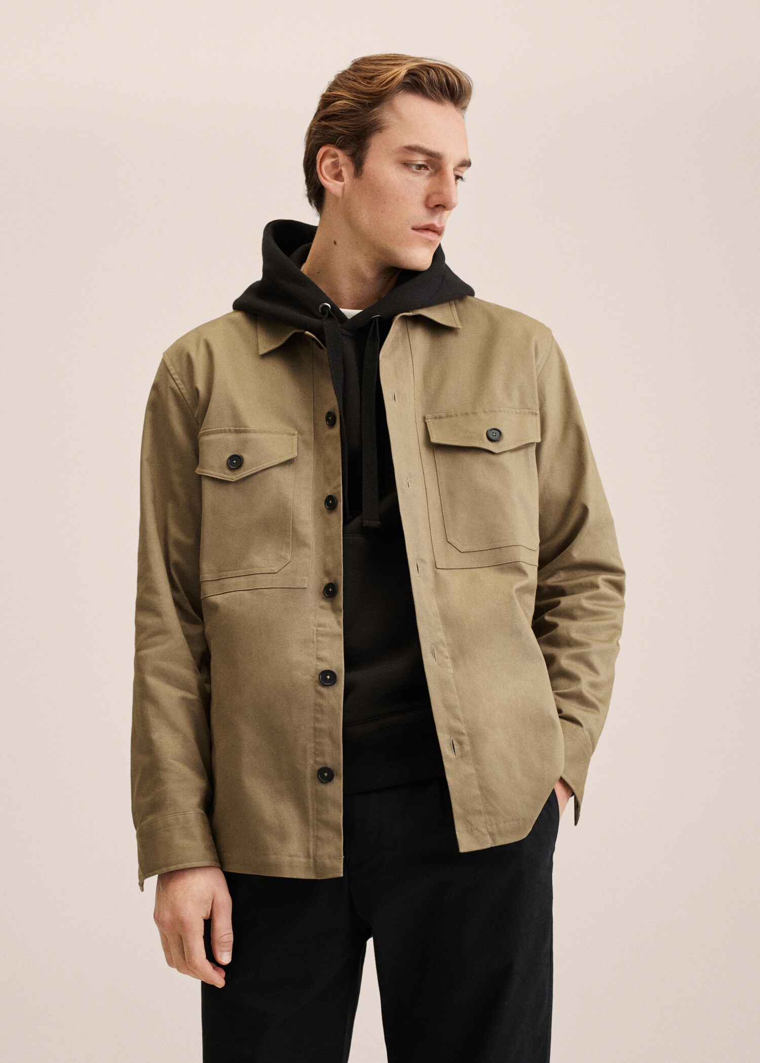 Chest-pocket cotton overshirt - Medium plane