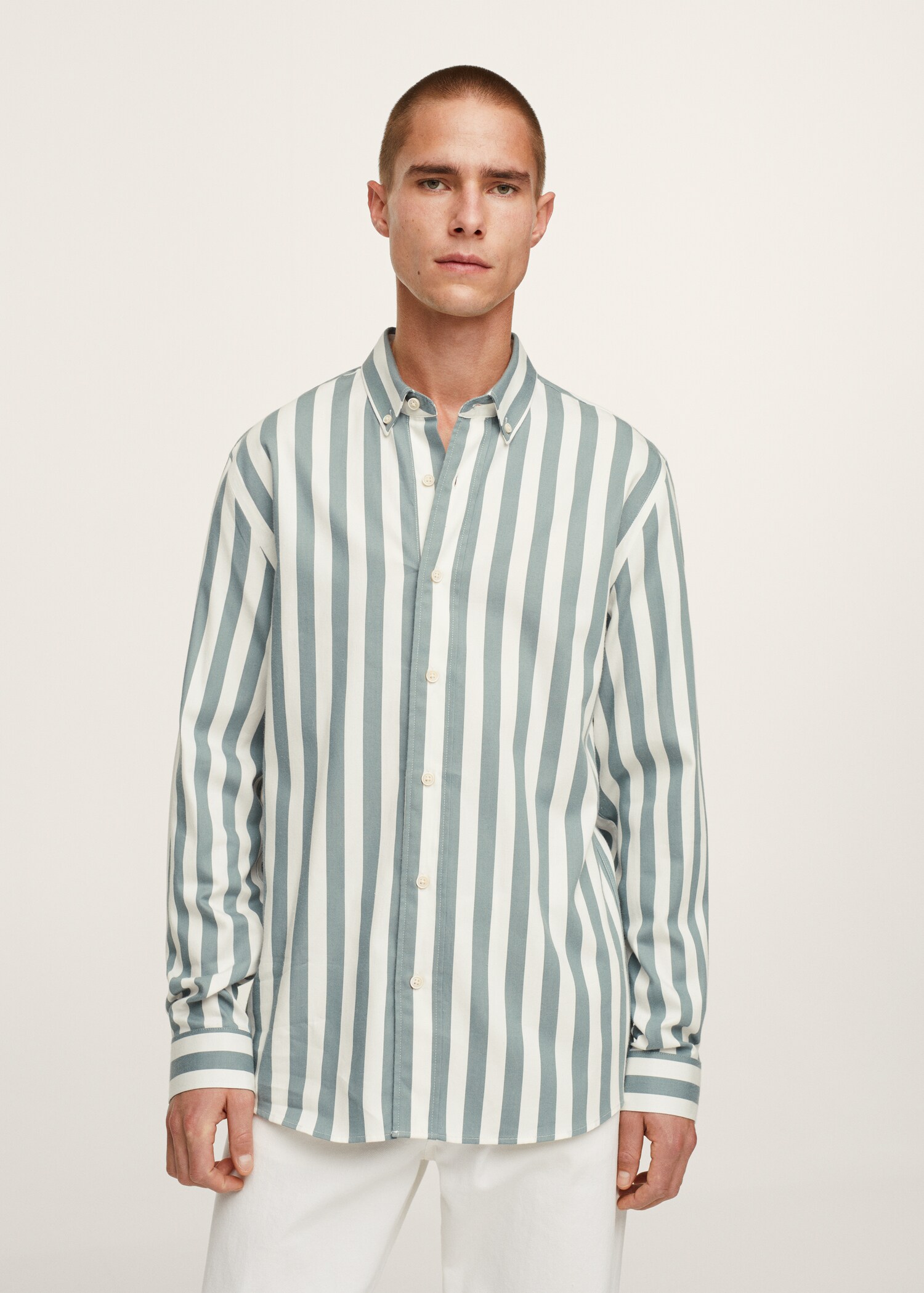 Camisa vestir algodón rayas - Plano medio