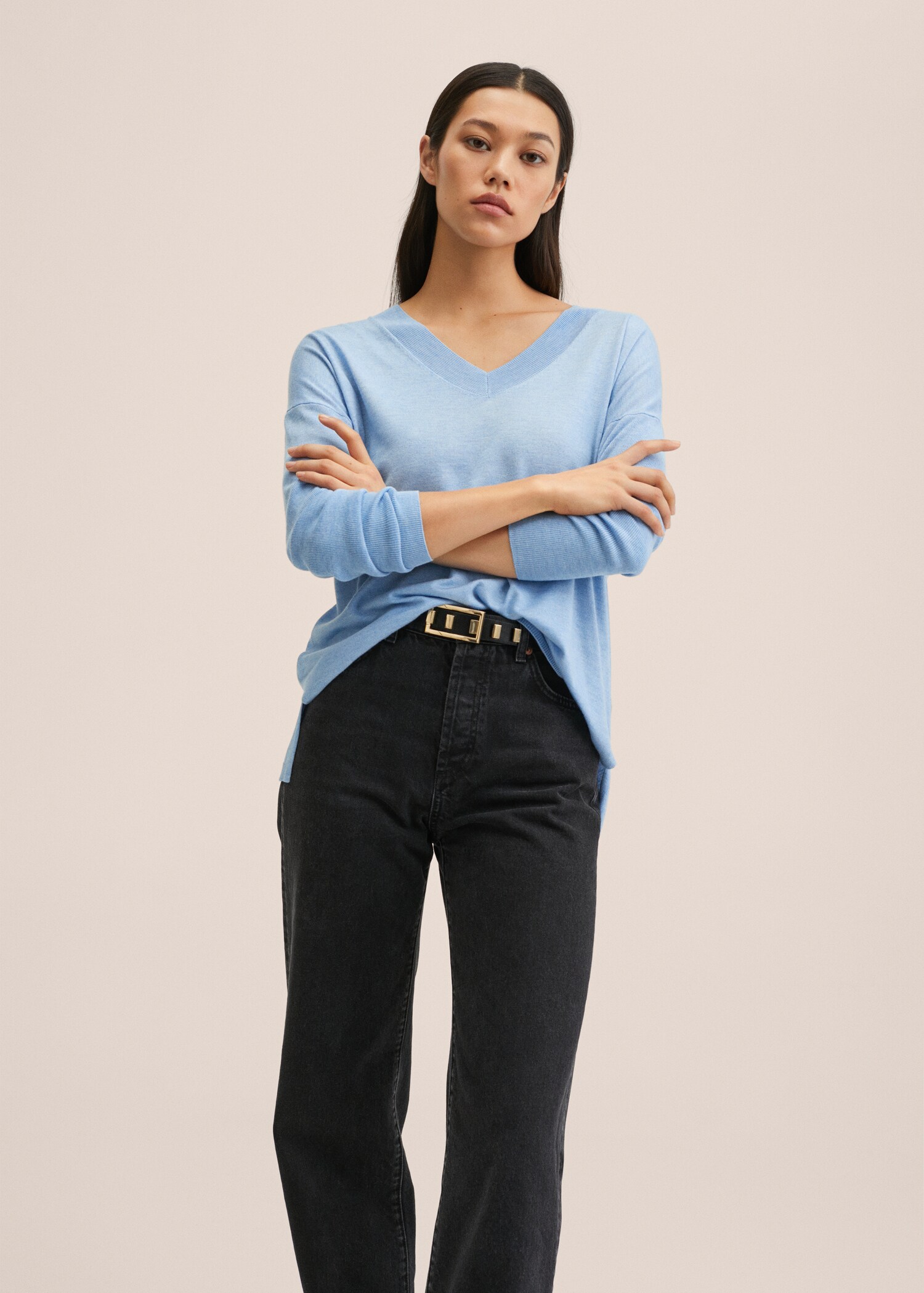 V-neckline oversize sweater - Medium plane