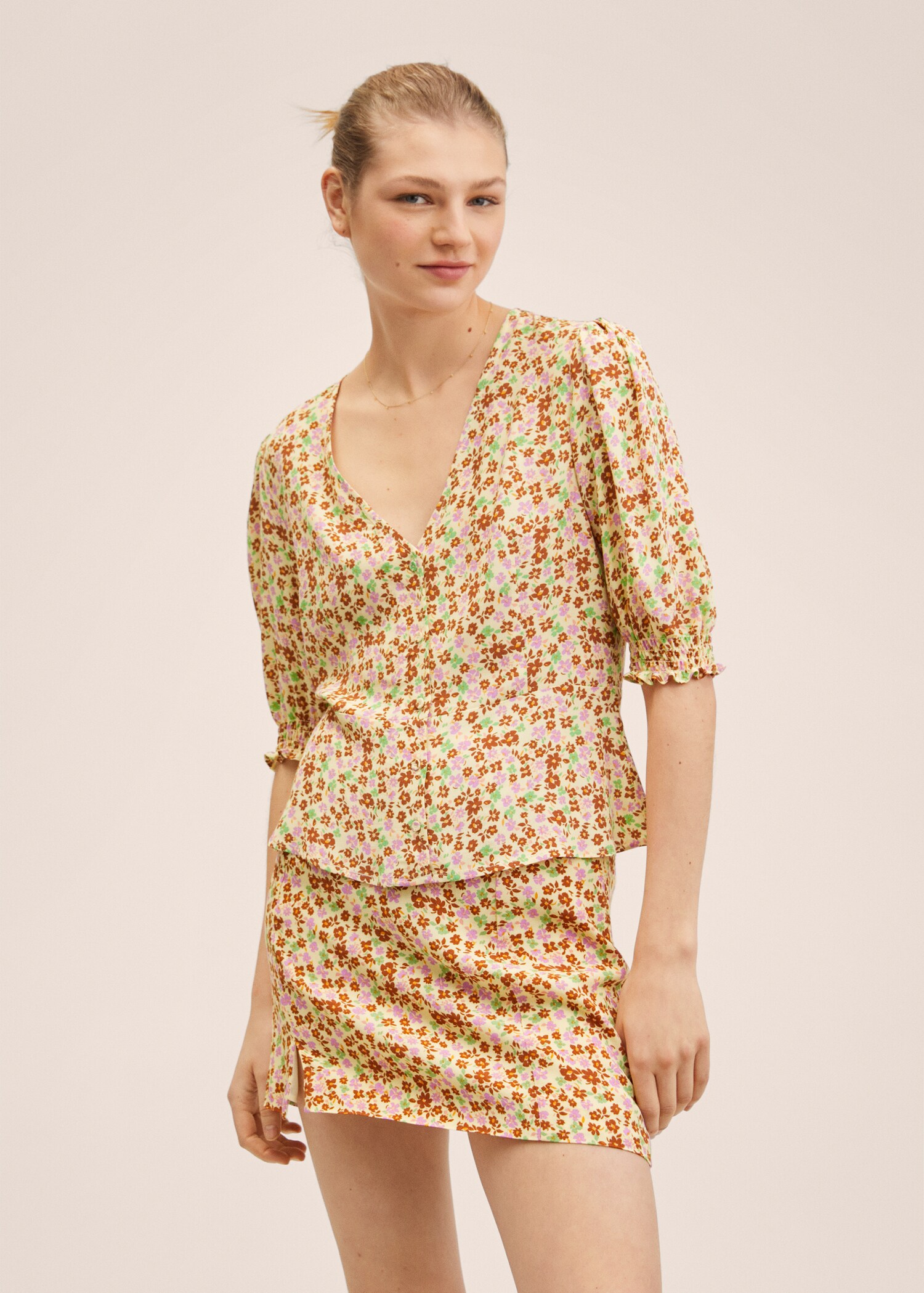 Blouse imprimée manches bouffantes - Plan moyen