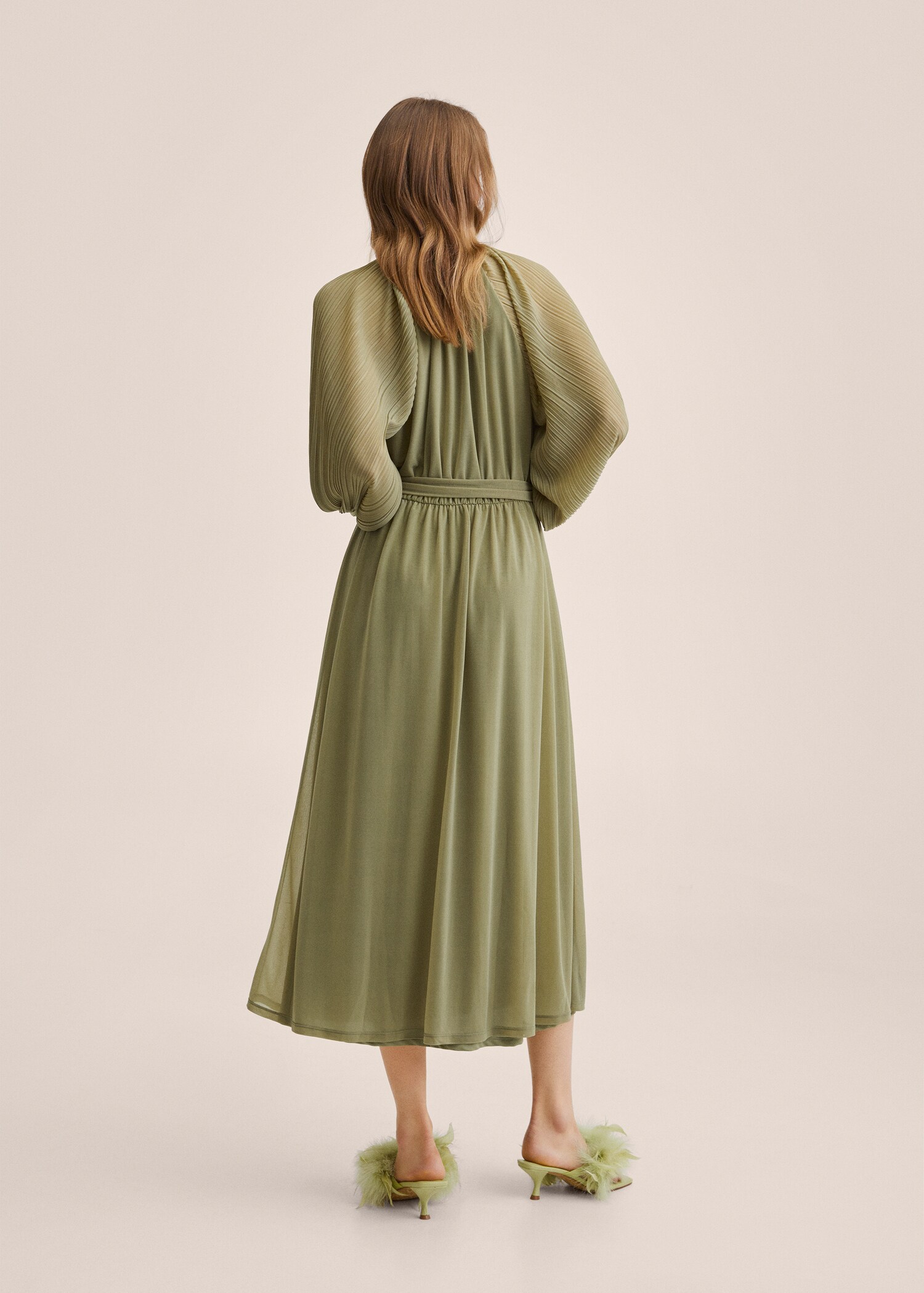 Vestido plisado cinturón - Reverso del artículo