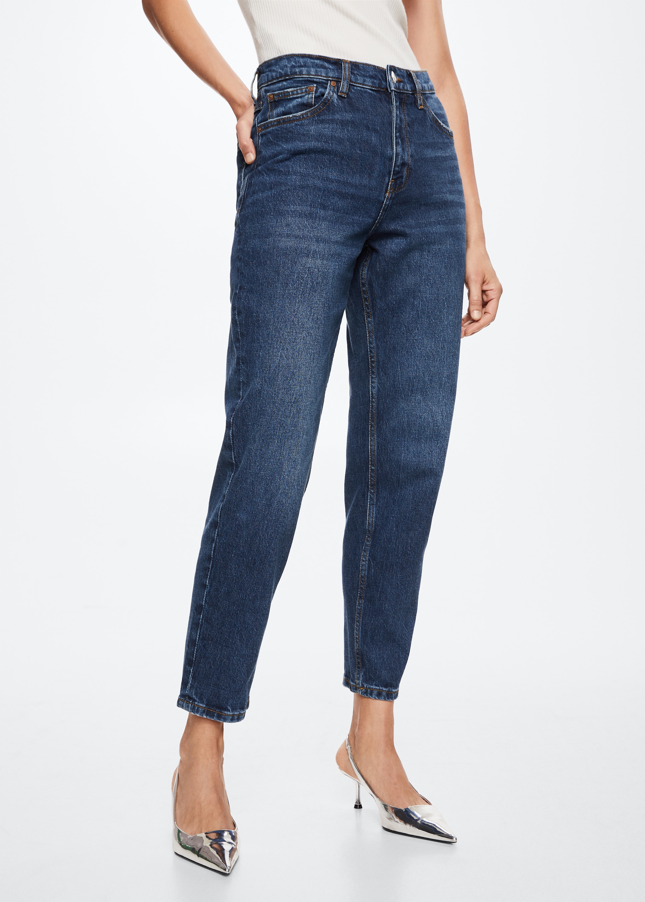 Cintura Pantalones Mom Mango Jeans Mom Confort Tiro Alto Mujer