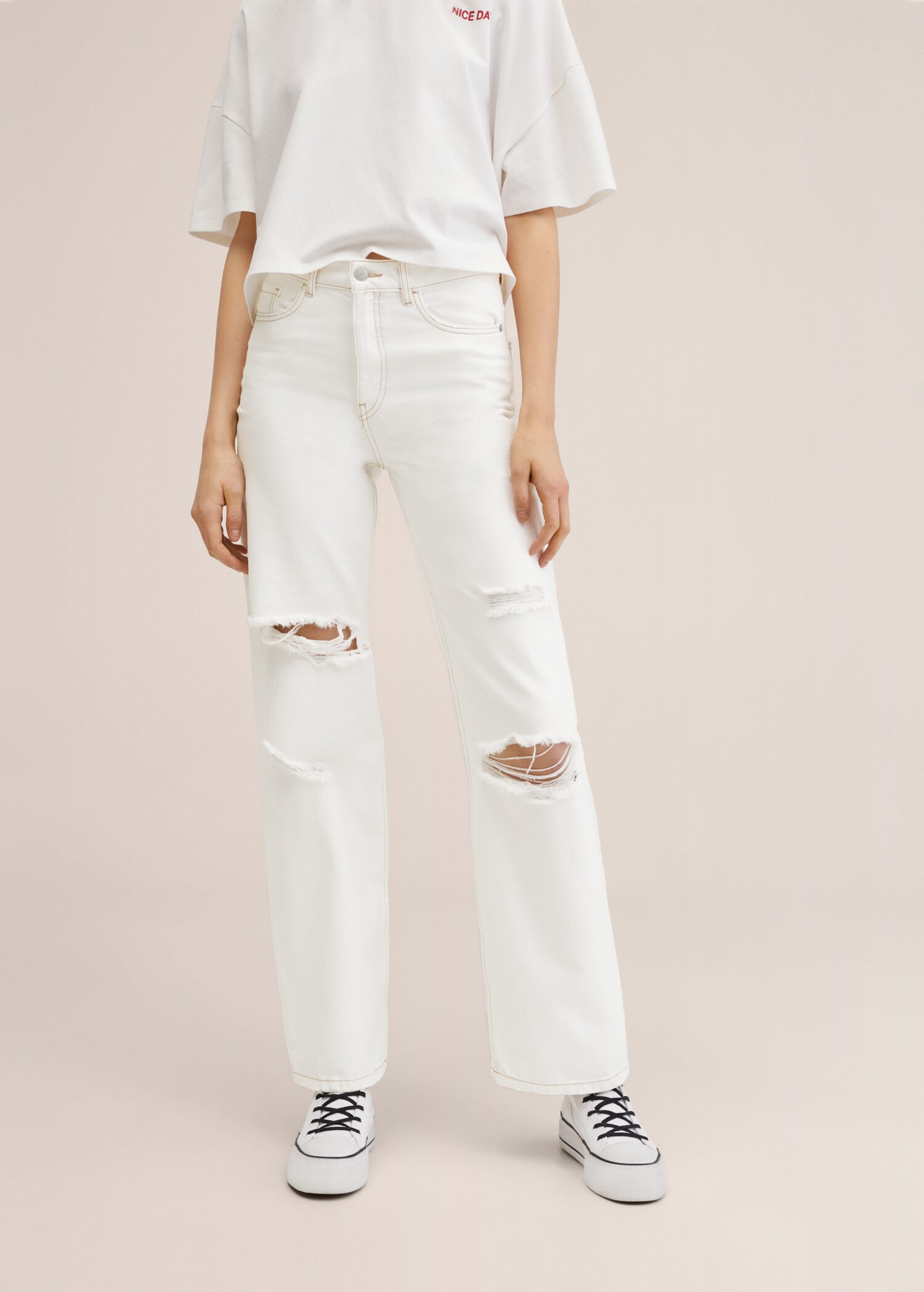 Jeans wideleg com pormenores rotos decorativos - Pormenor do artigo 3