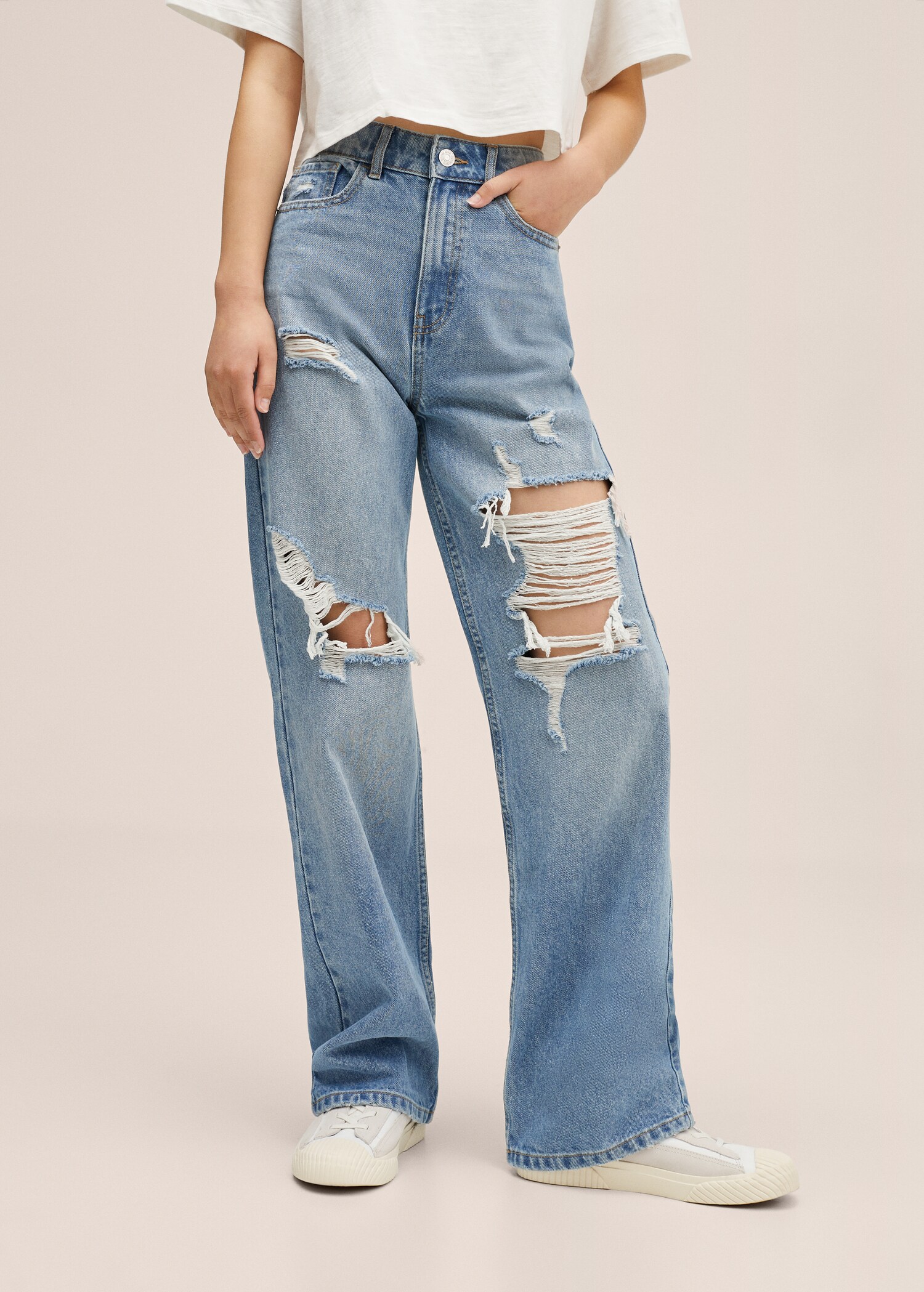 Decorative ripped wideleg jeans - Medium plane
