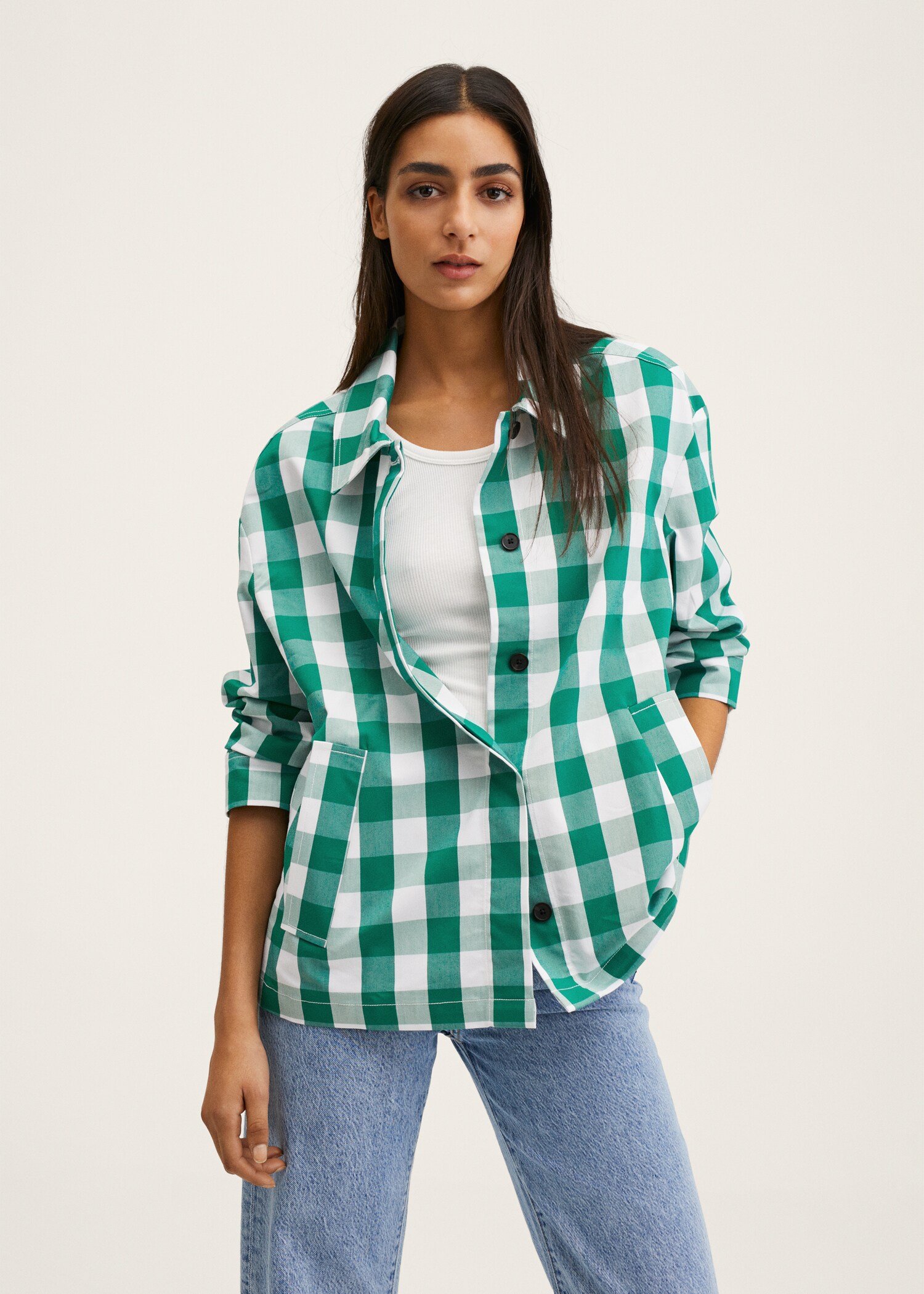 Chaqueta algodón cuadros  - Plano medio