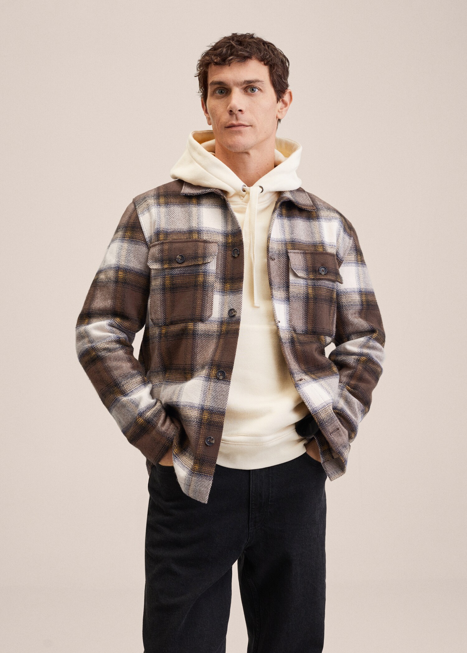 Recycled cotton check overshirt - Medium plane