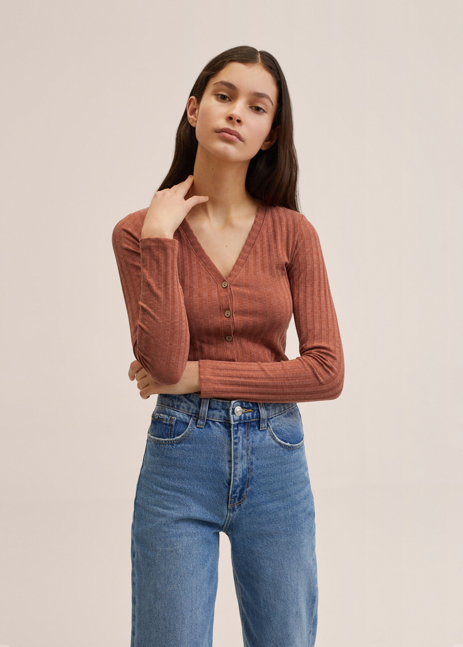 Ribbed long-sleeved t-shirt - Medium plane