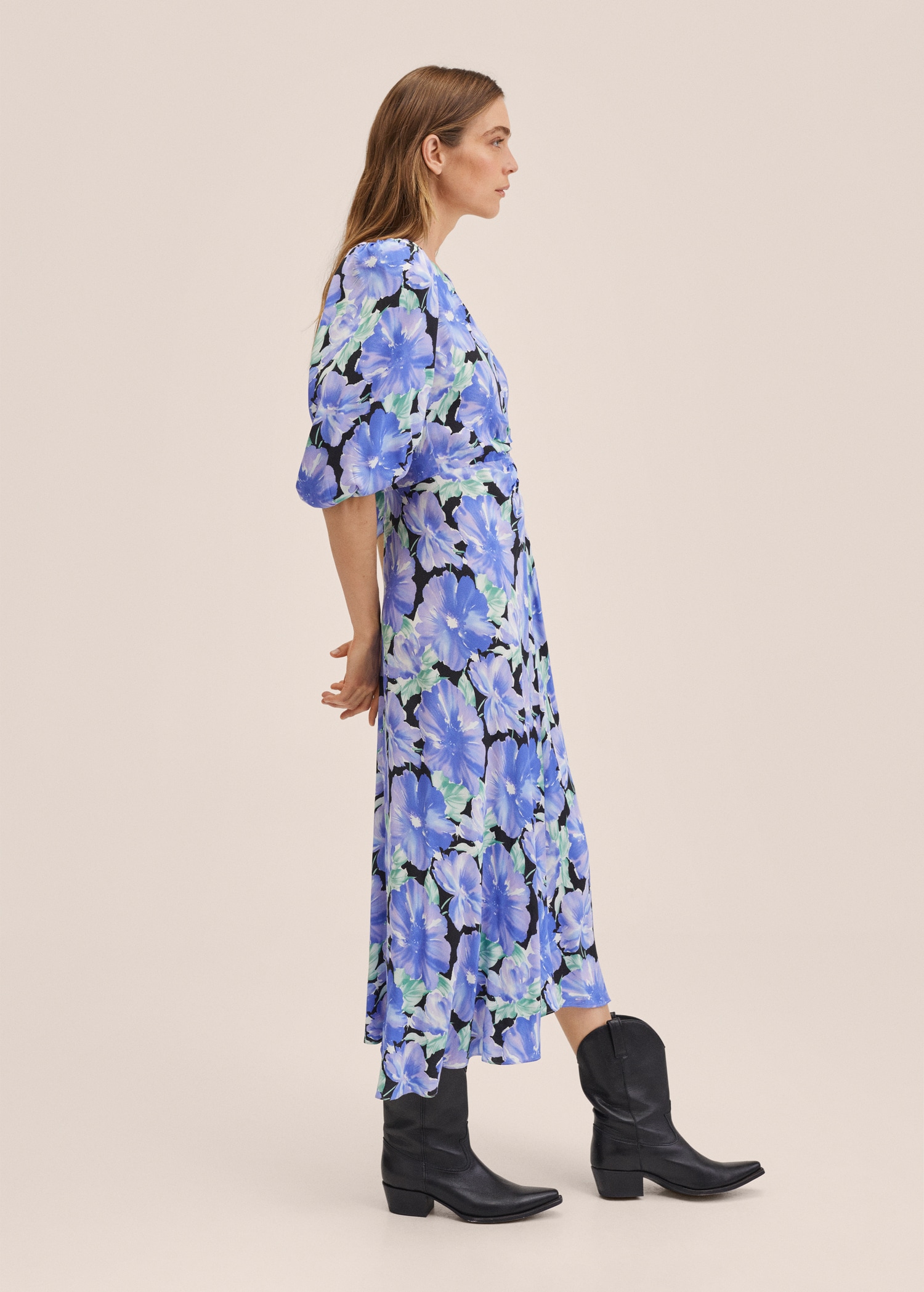 Printed dress with balloon sleeves  - Details of the article 2