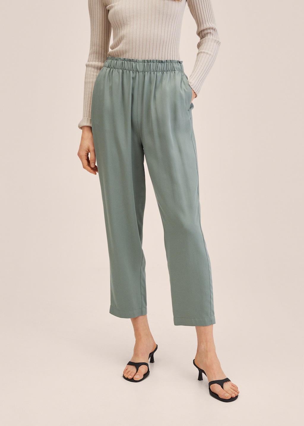 Elastic waist cropped trousers on sale