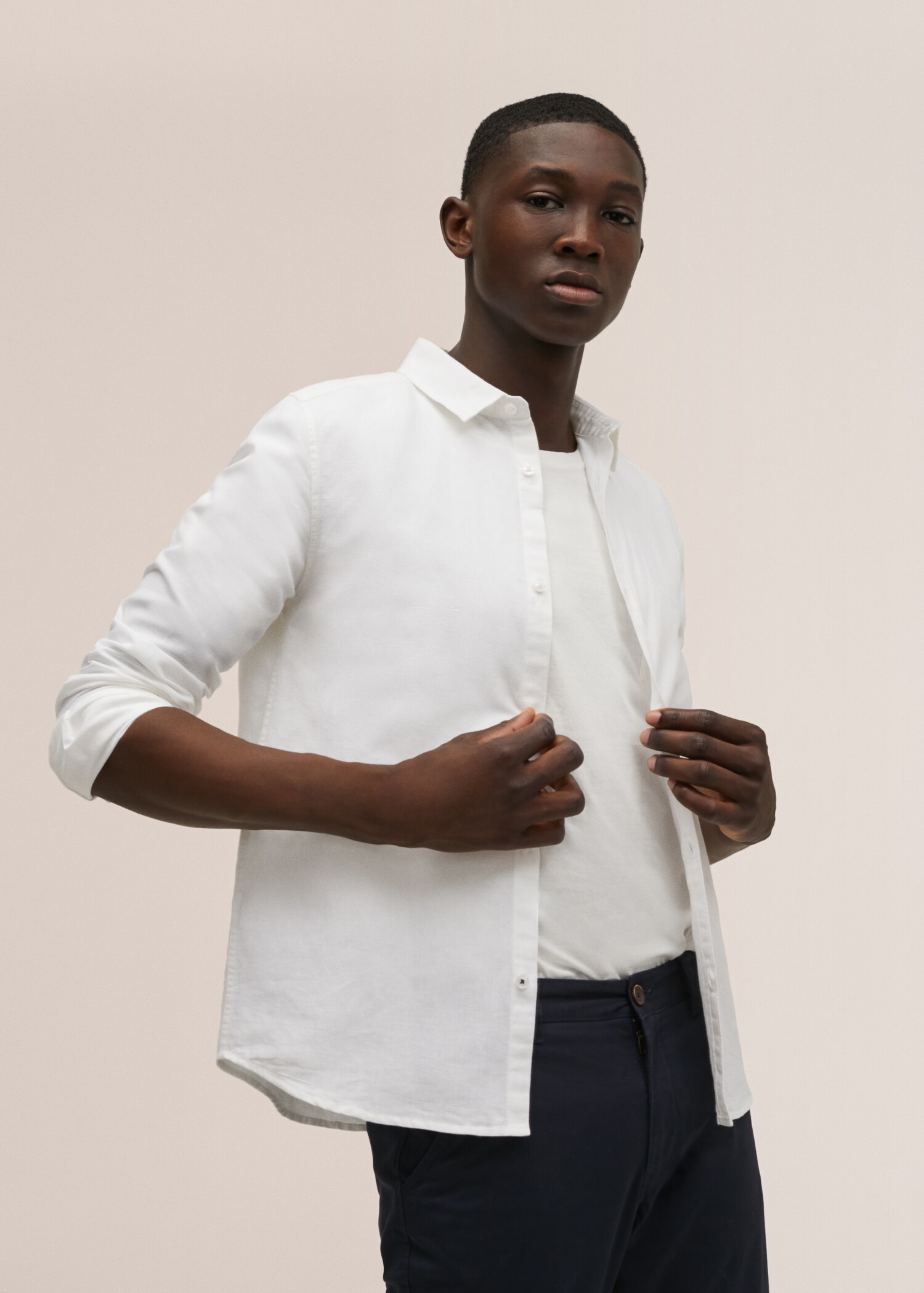 Regular-fit cotton linen-blend shirt - Medium plane