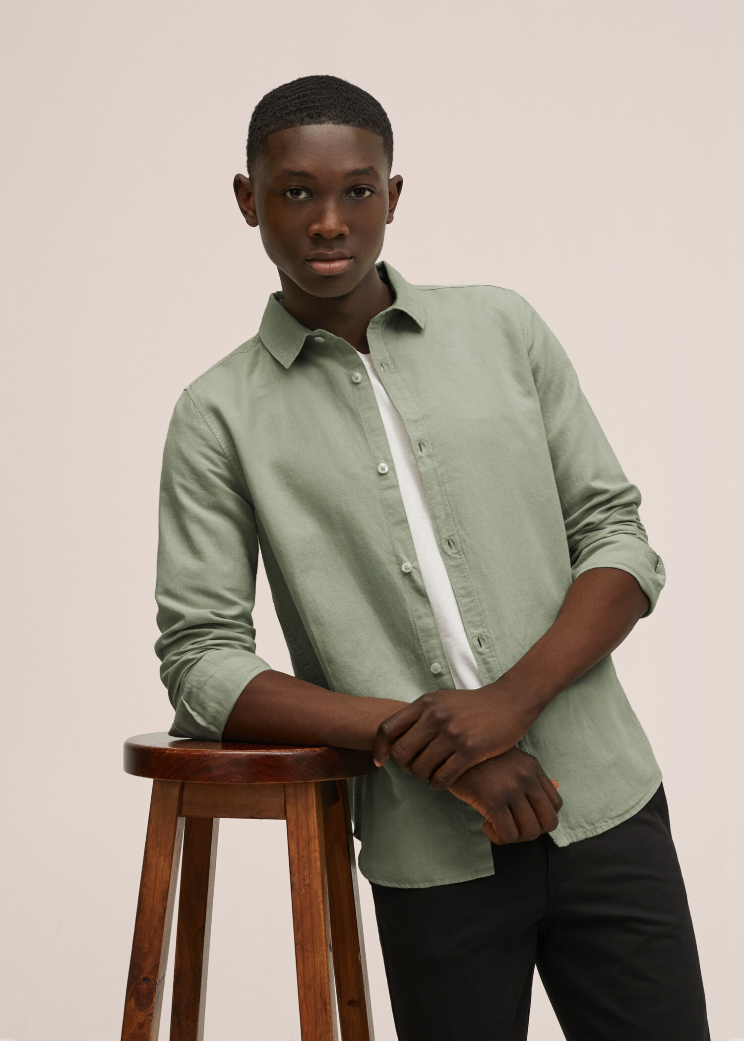 Regular-fit cotton linen-blend shirt - Details of the article 1