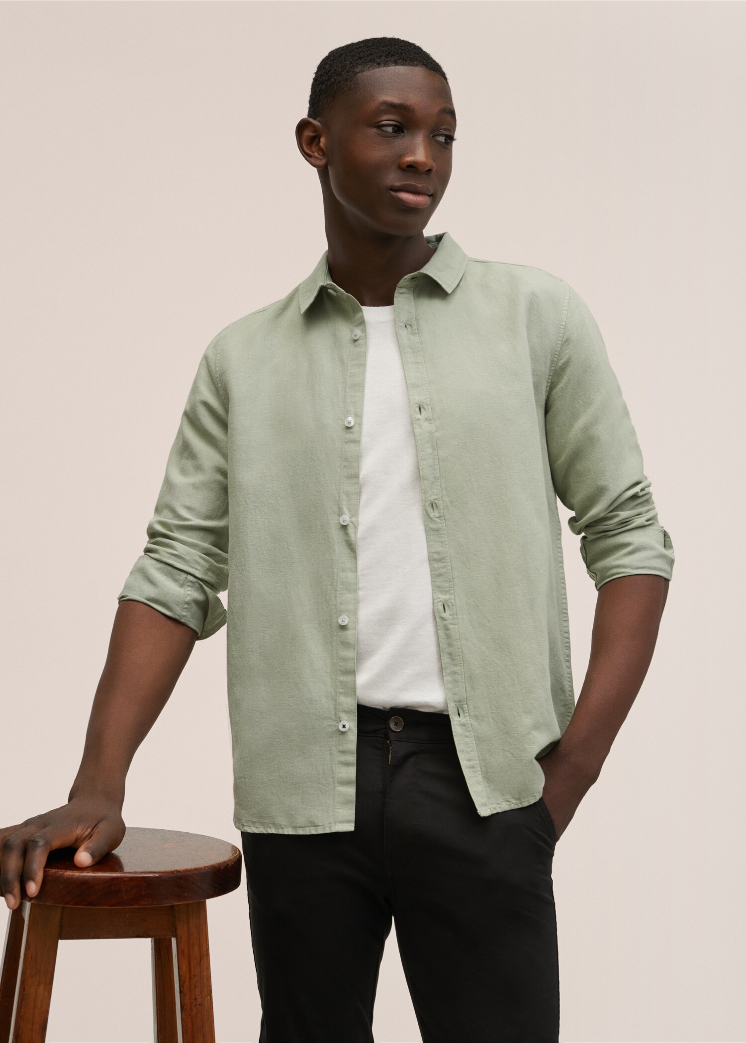 Regular-fit cotton linen-blend shirt - Details of the article 4