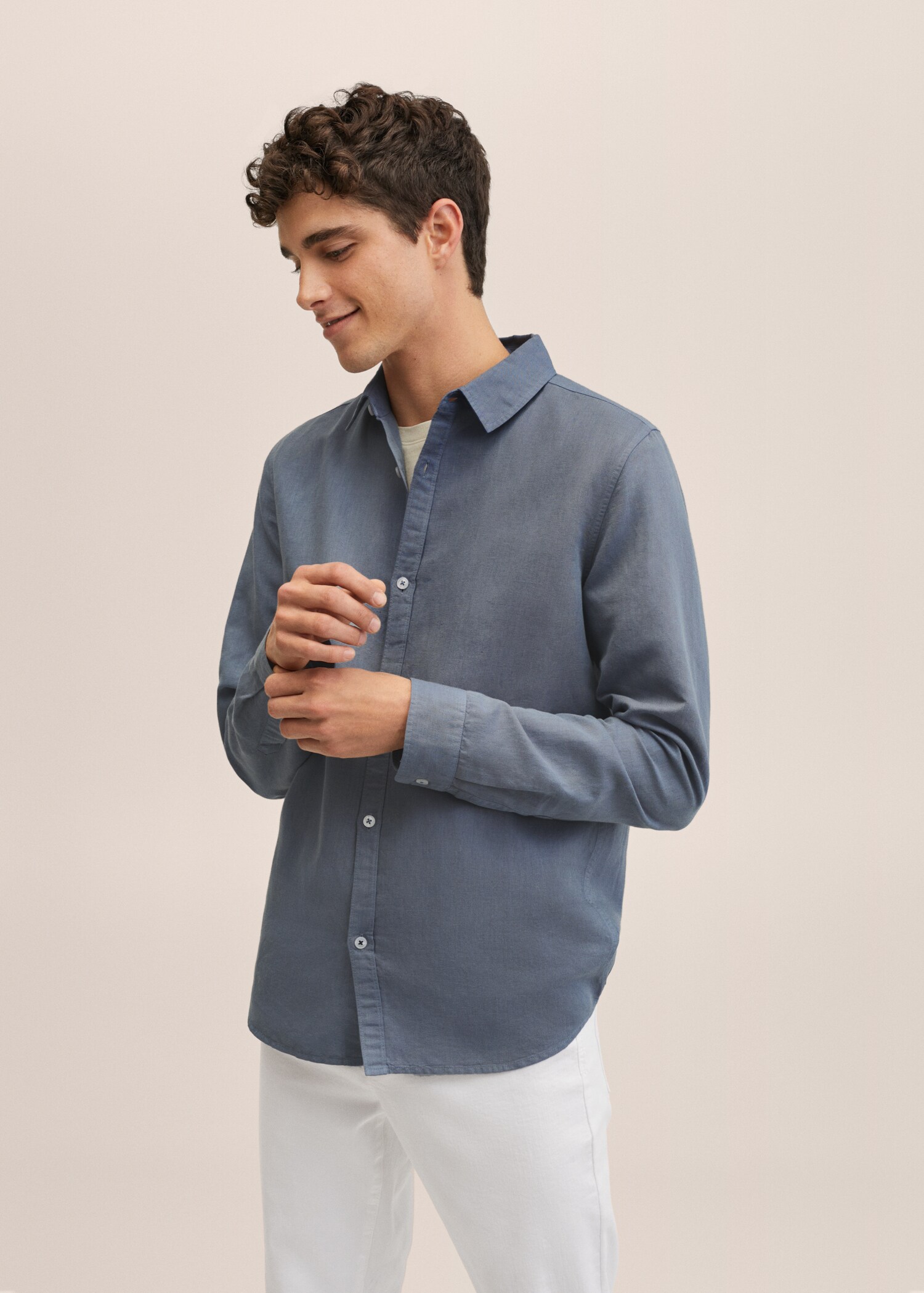 Regular-fit cotton linen-blend shirt - Medium plane