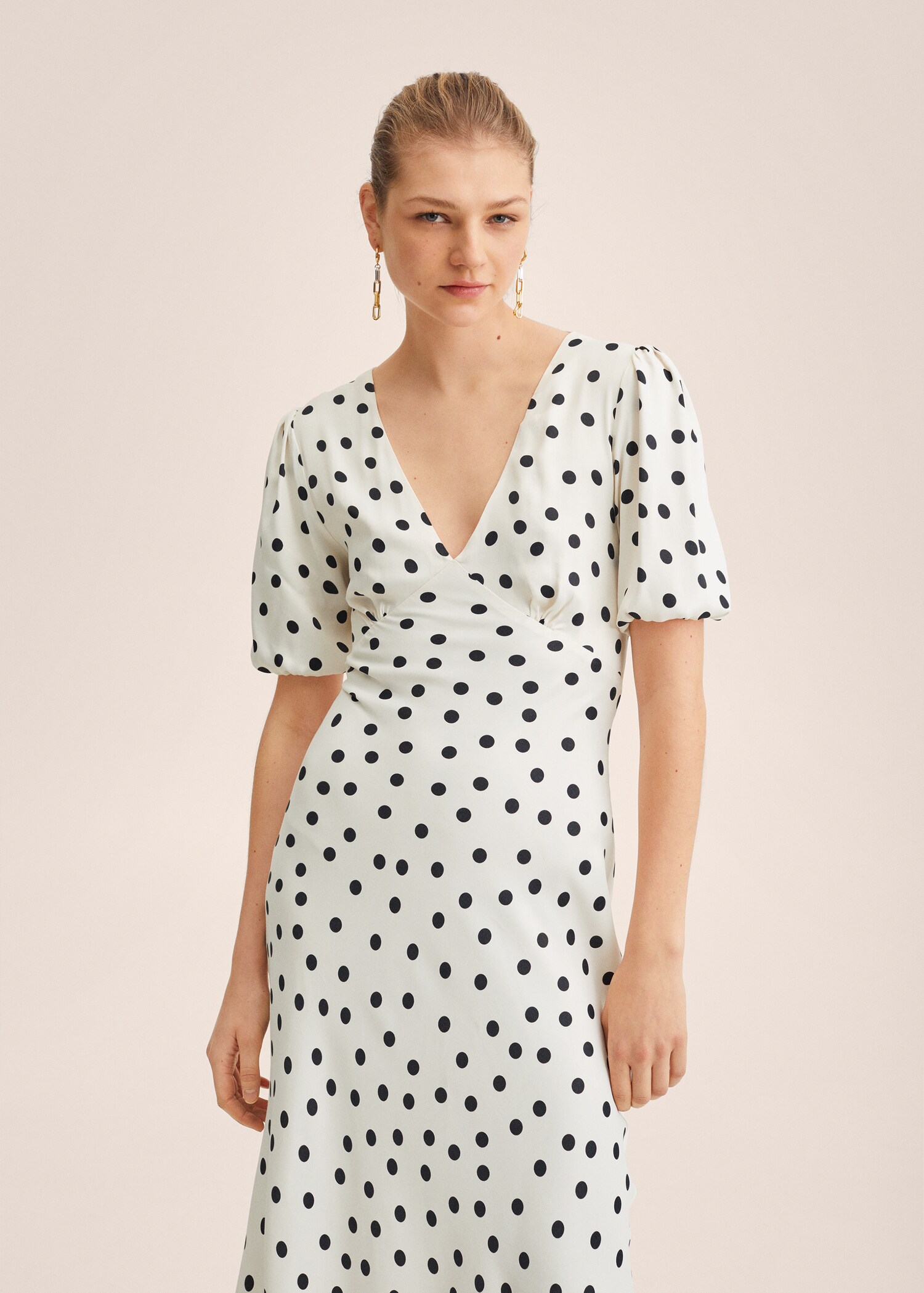 Polka-dot satin-finish dress - Medium plane