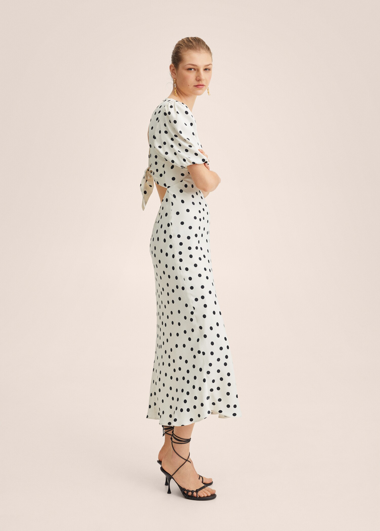 Polka-dot satin-finish dress - Details of the article 1