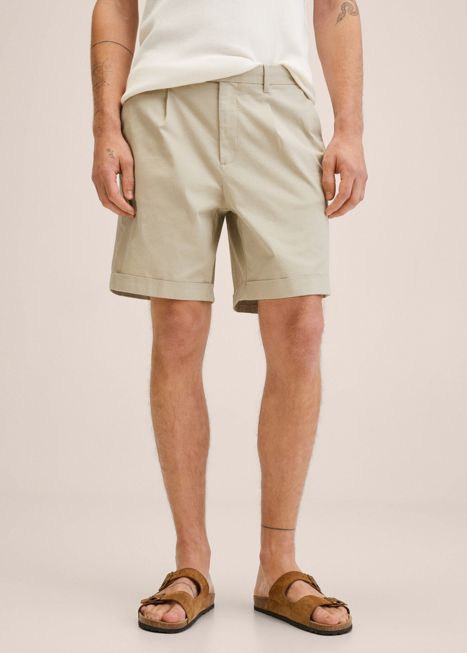 Cotton pleated Bermuda shorts - Medium plane
