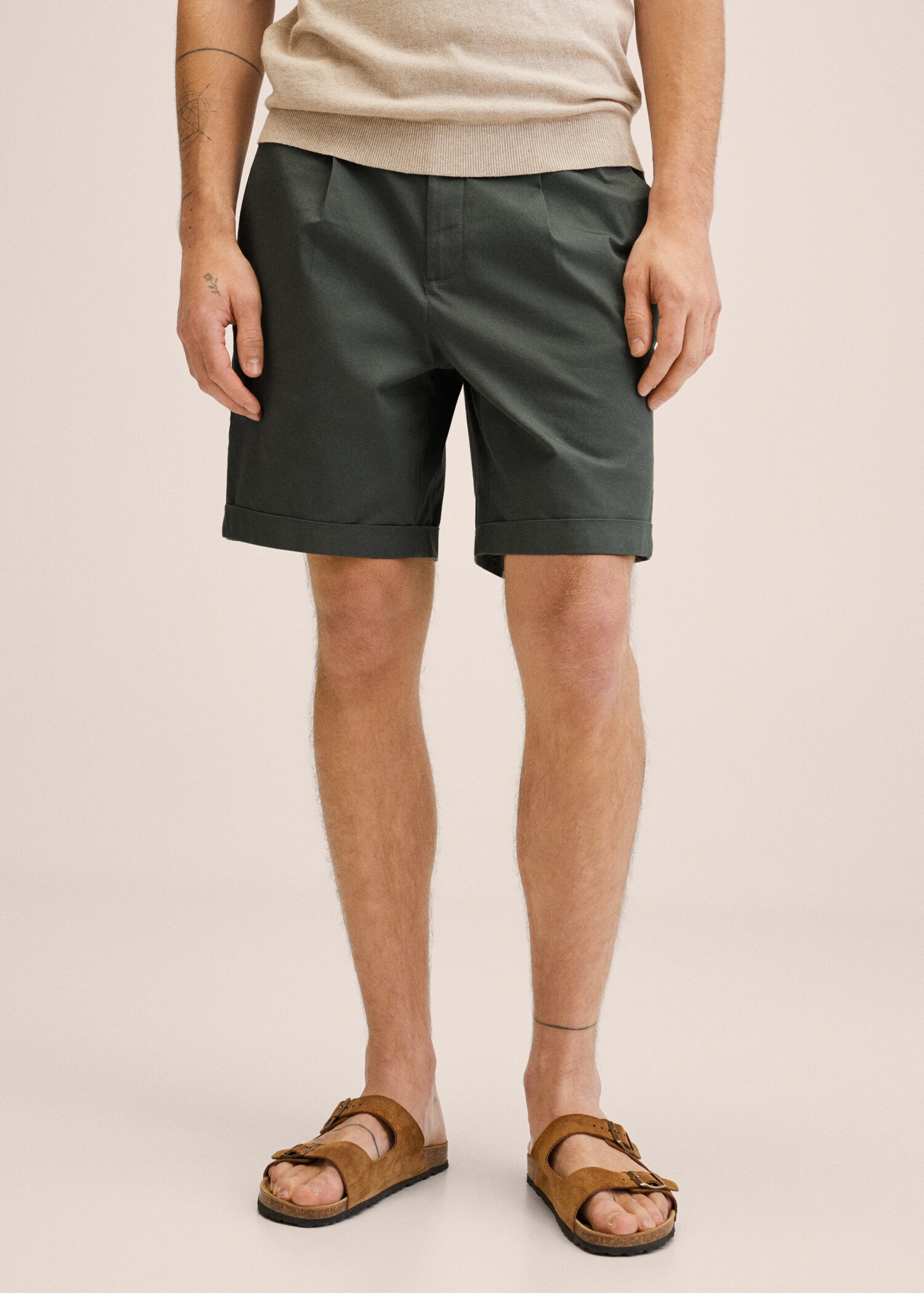 Cotton pleated Bermuda shorts - Medium plane