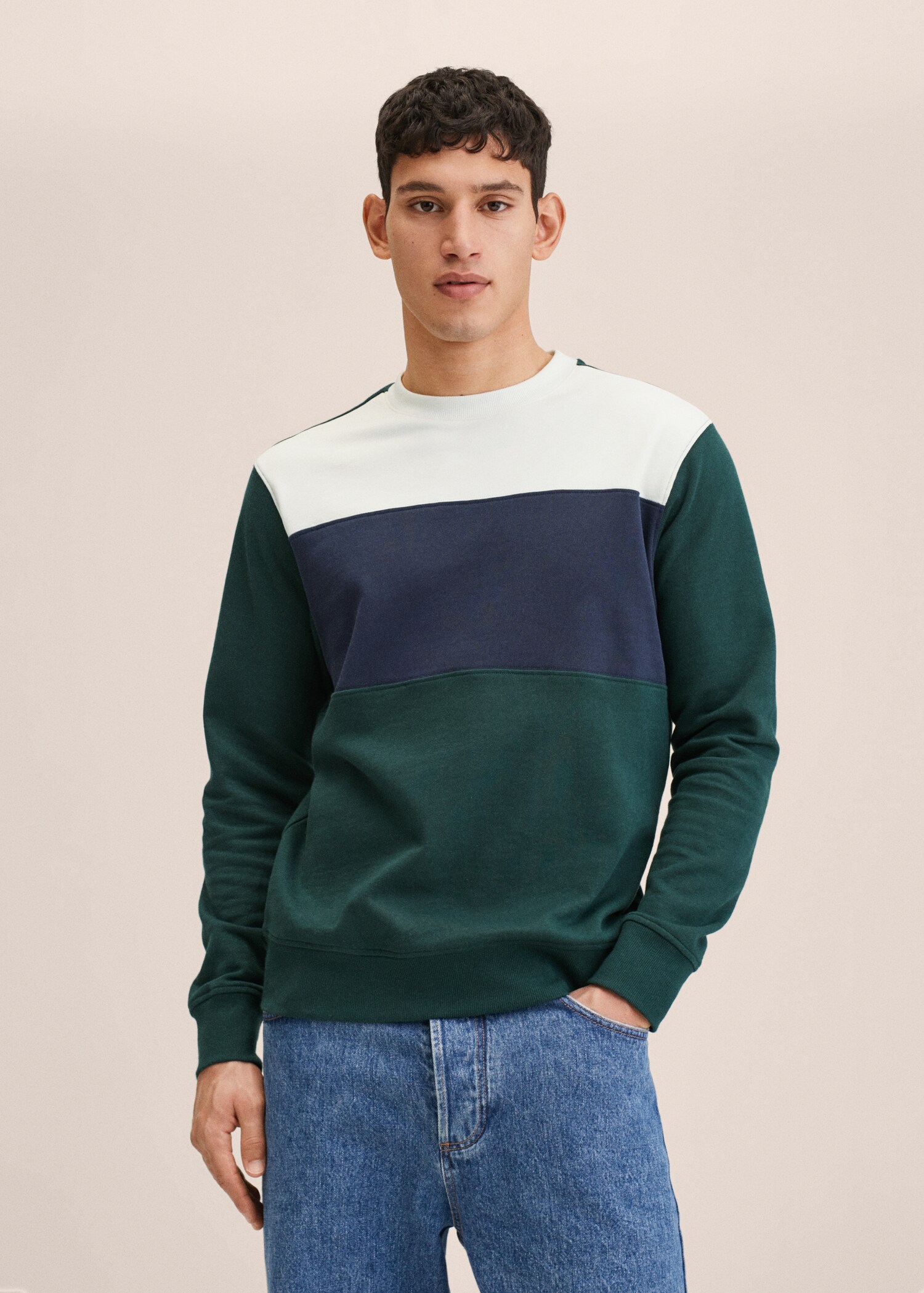 Sudadera felpa color block - Plano medio