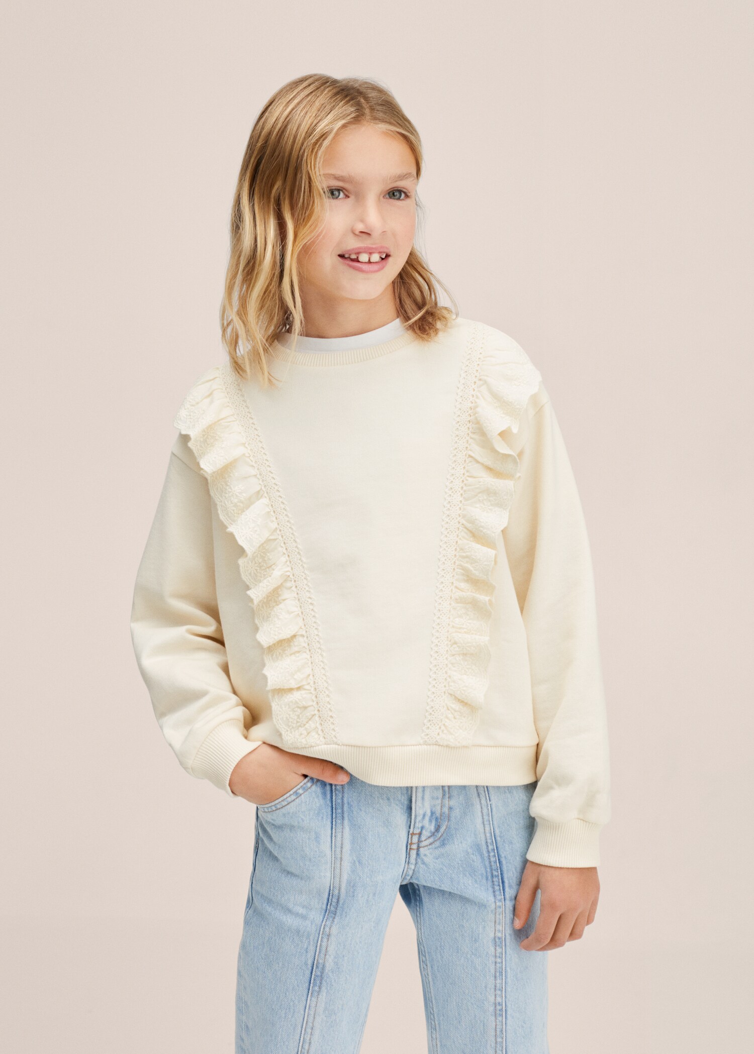 Baumwoll-Sweatshirt mit Rüschen - Mittlere Ansicht
