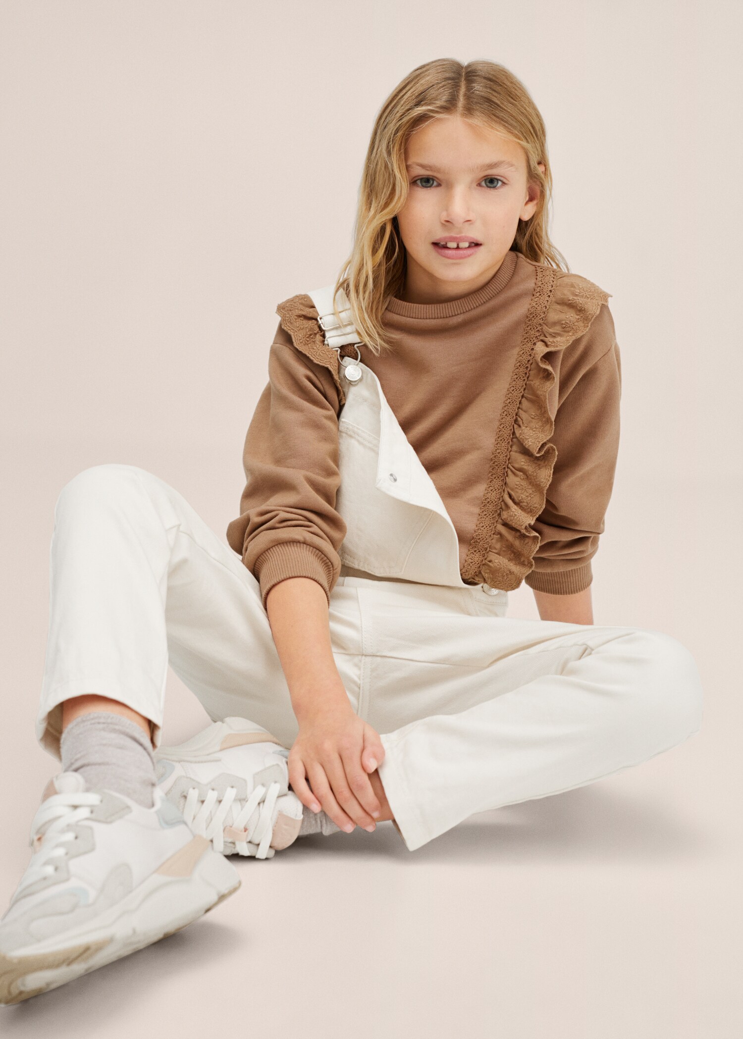 Baumwoll-Sweatshirt mit Rüschen - Mittlere Ansicht