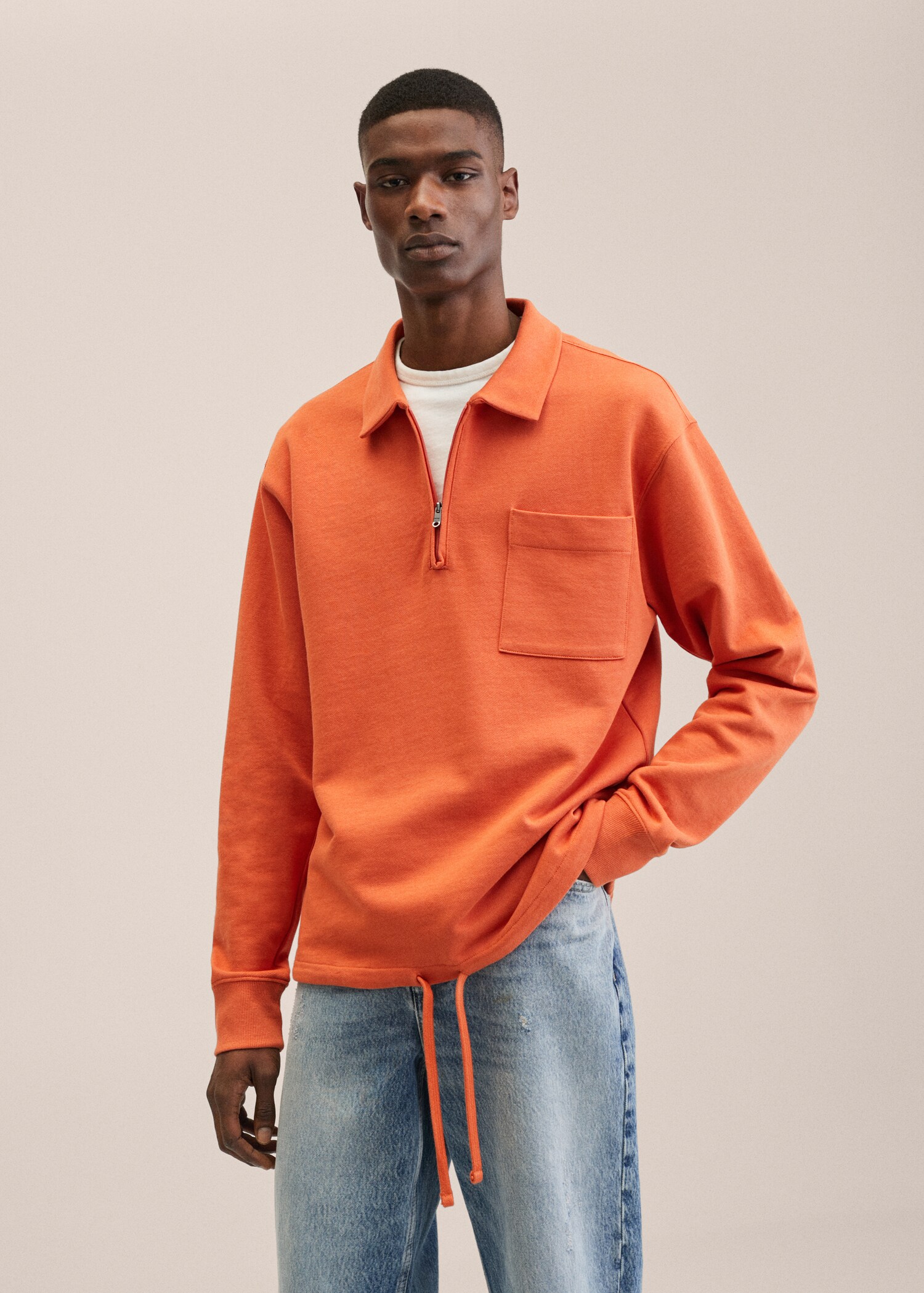 Cotton sweatshirt with zip neck - Medium plane