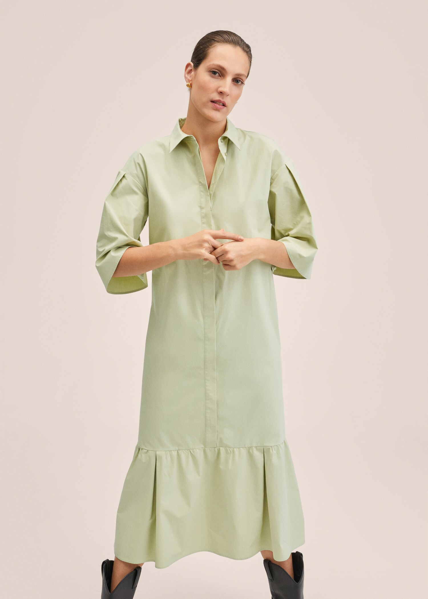 Vestido camisero algodón oversize - Plano medio