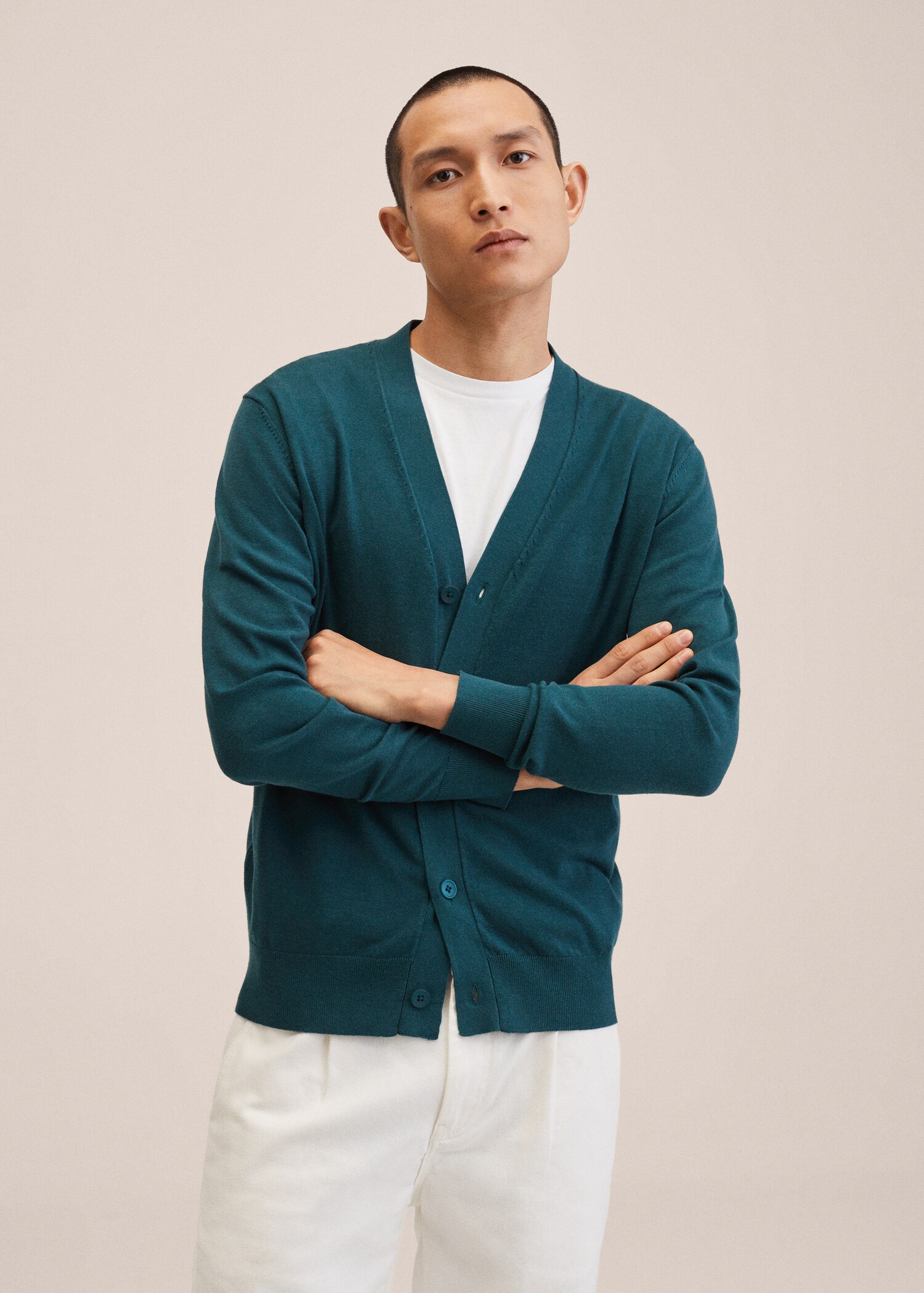 Buttoned cotton cardigan - Medium plane