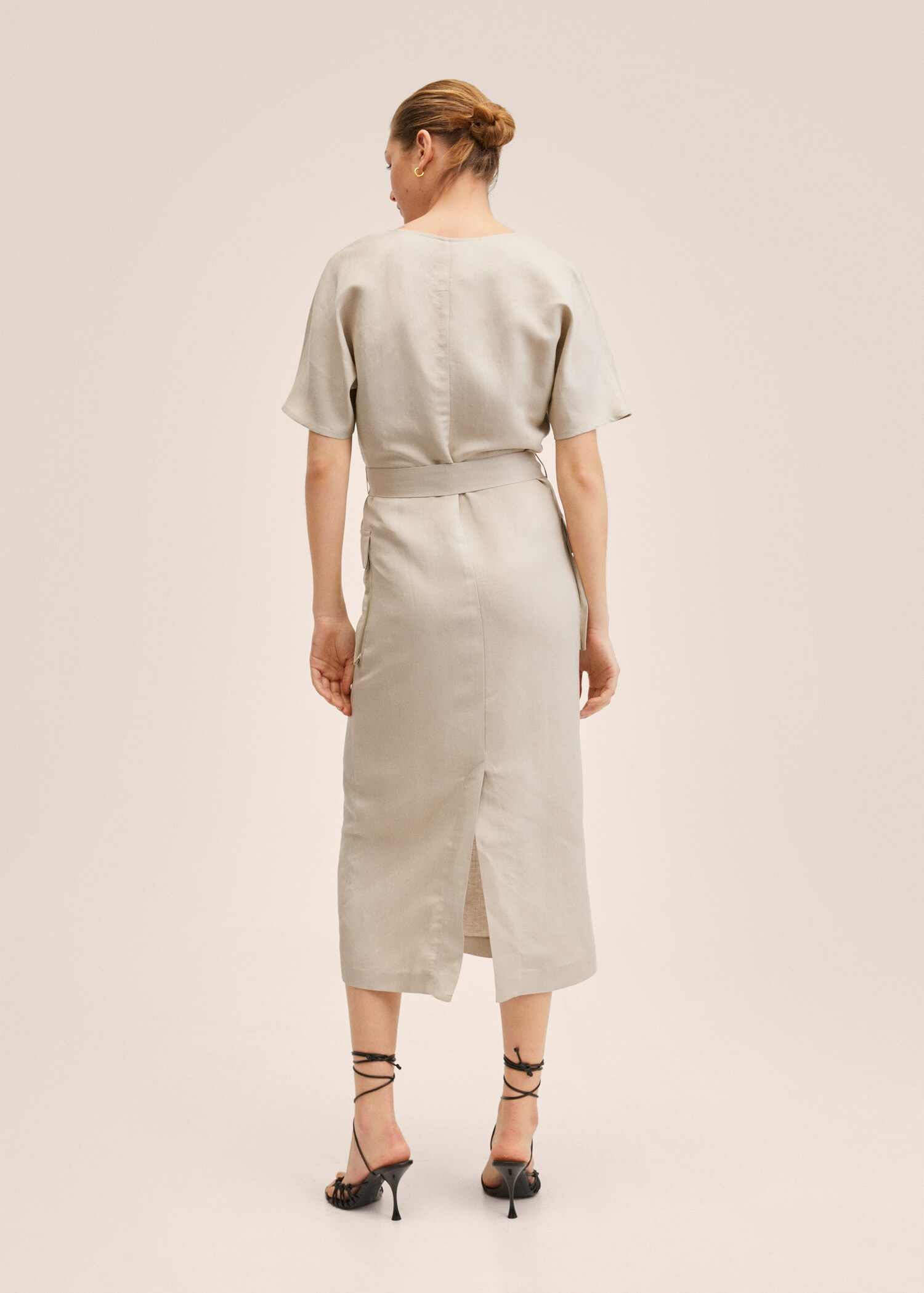 Vestido lino cinturón - Reverso del artículo