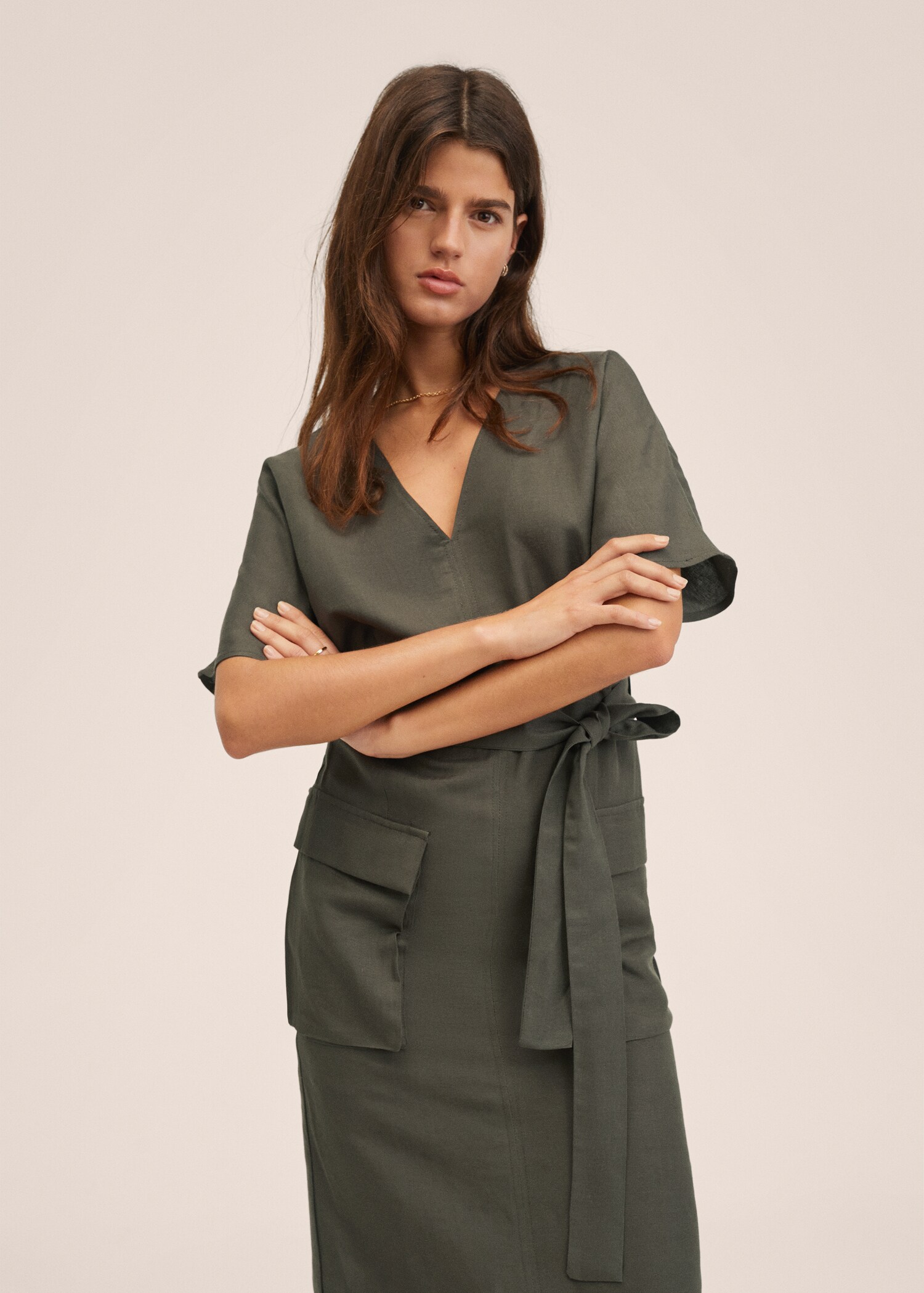 Belt linen dress - Medium plane