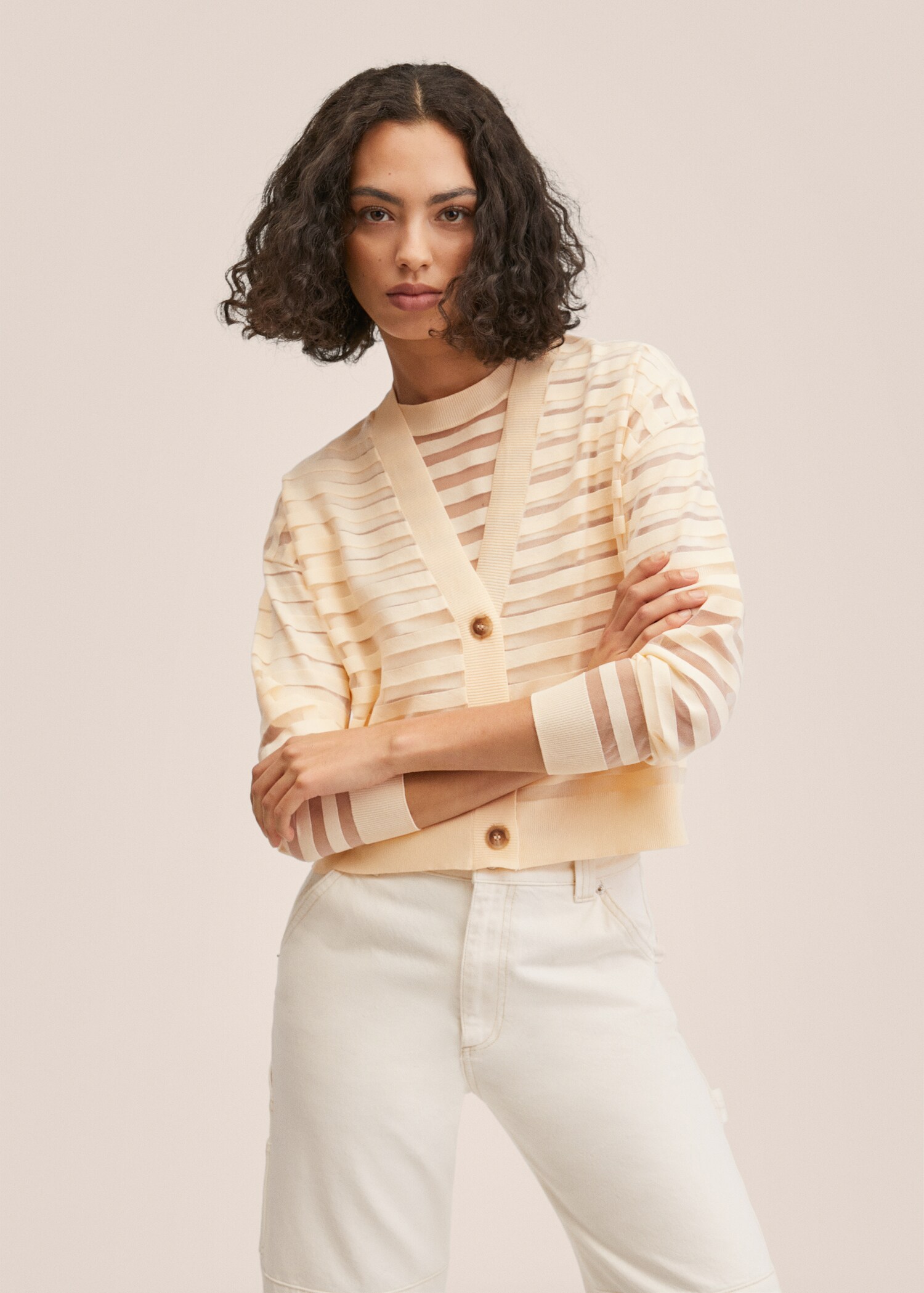 Strickcardigan mit Streifenmuster - Mittlere Ansicht