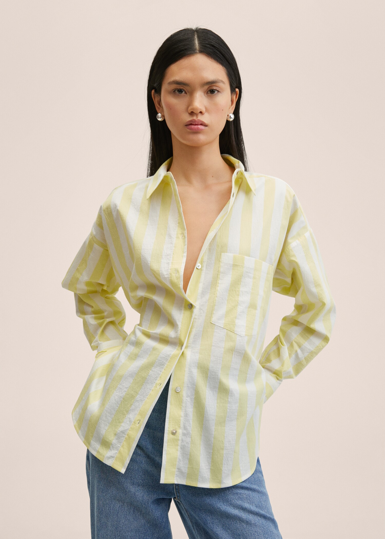 Camisa vestir algodón rayas - Plano medio