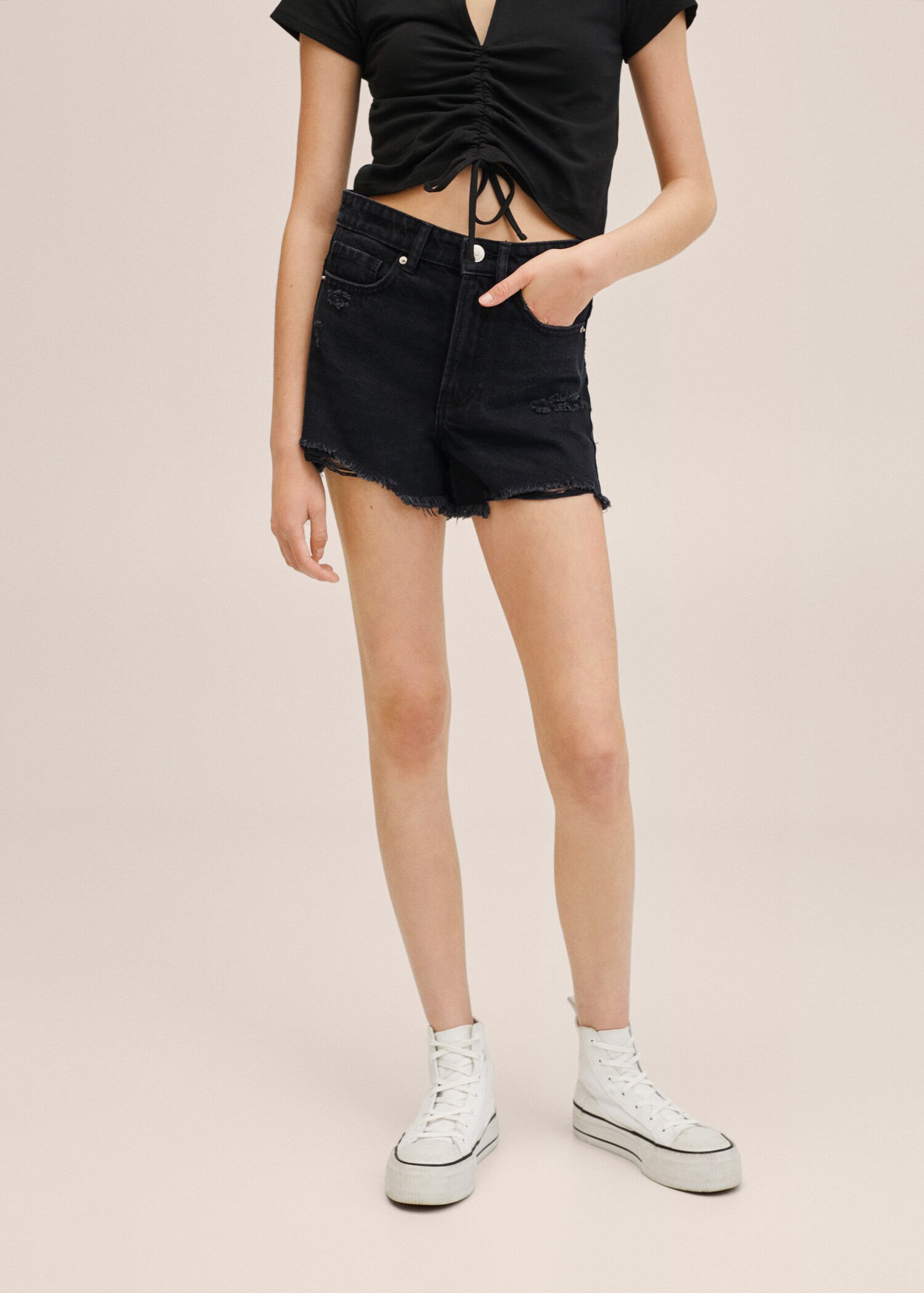 Ripped-detail denim short - Details of the article 1