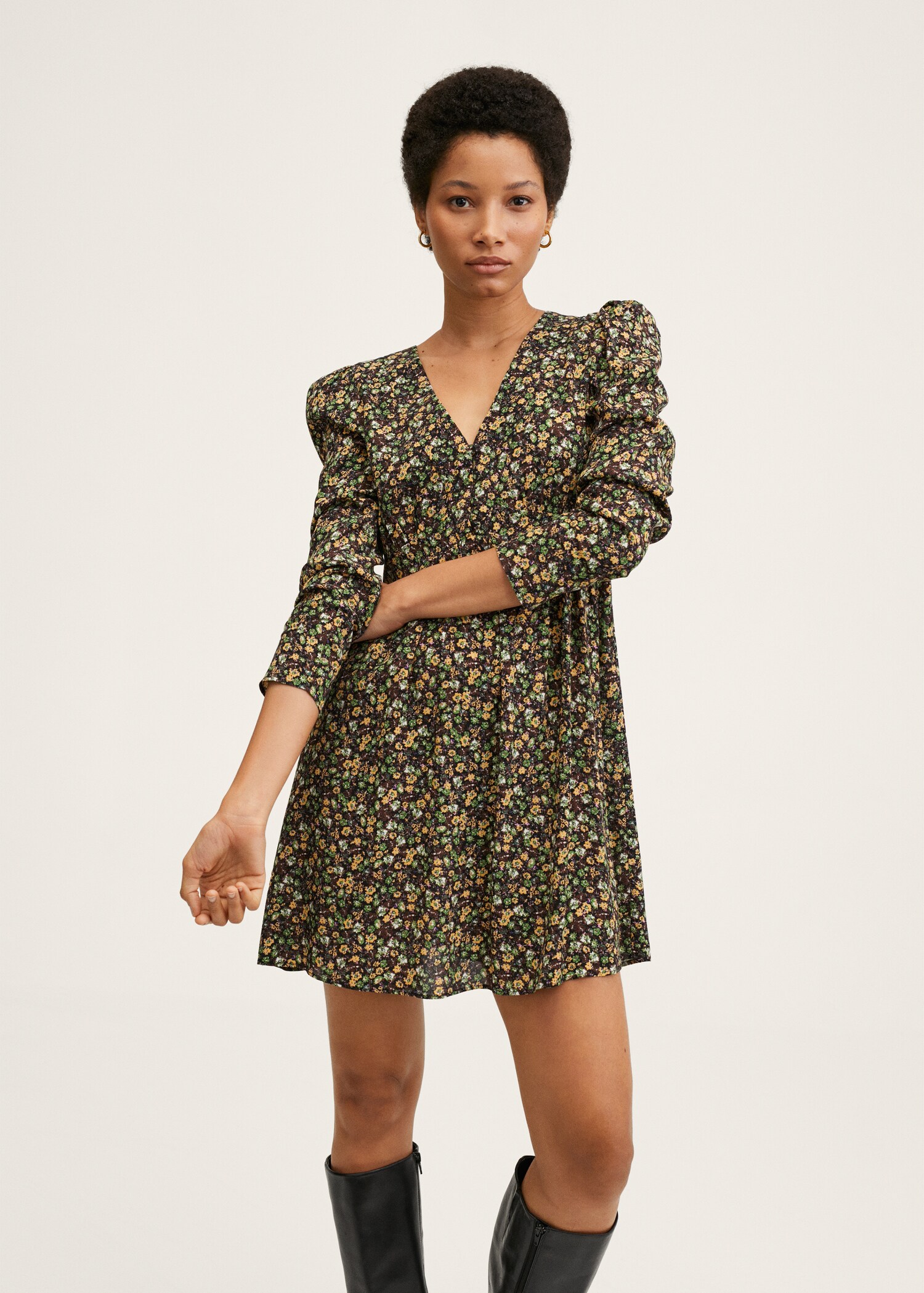 Printed dress with balloon sleeves  - Medium plane