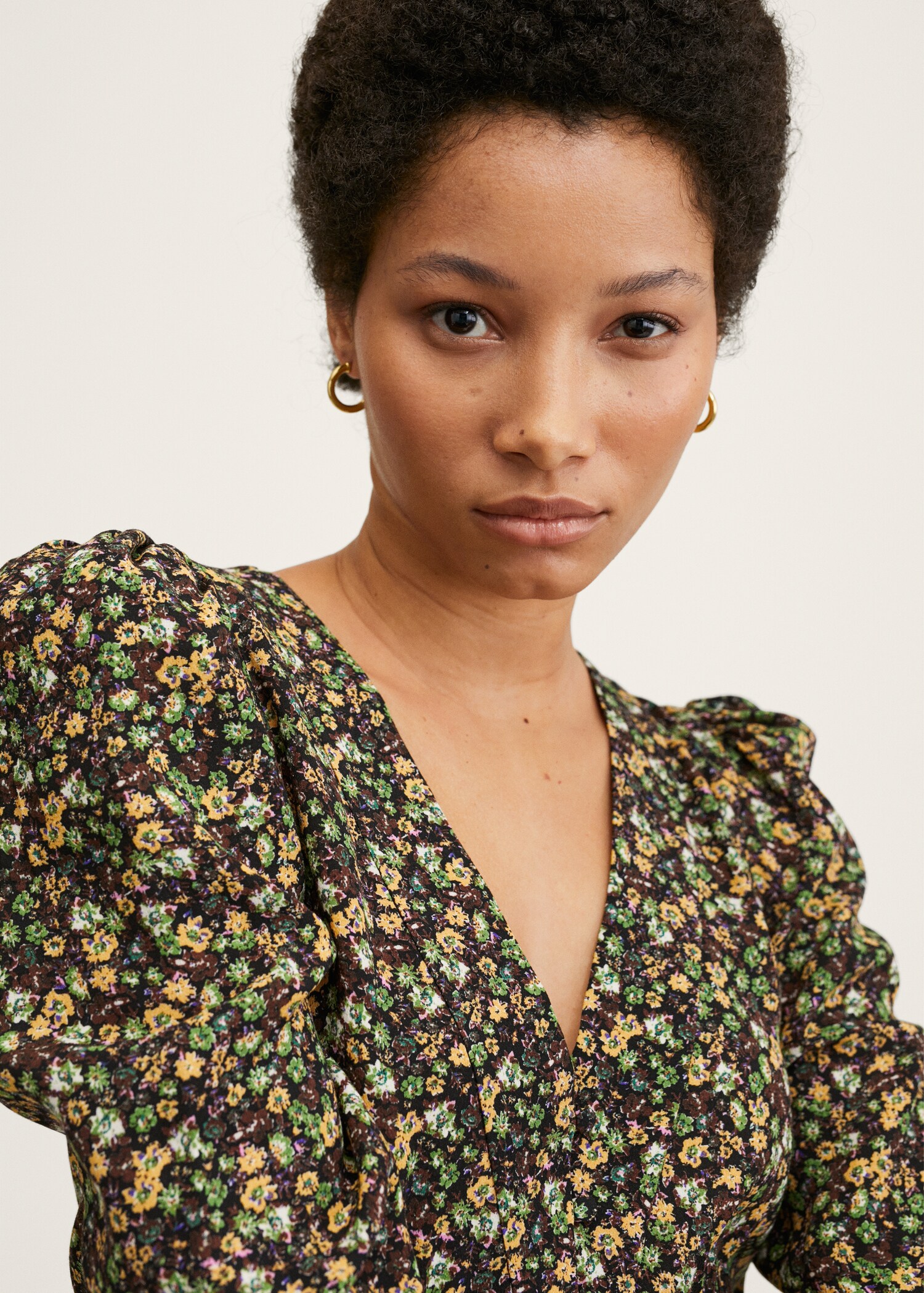 Printed dress with balloon sleeves  - Details of the article 1