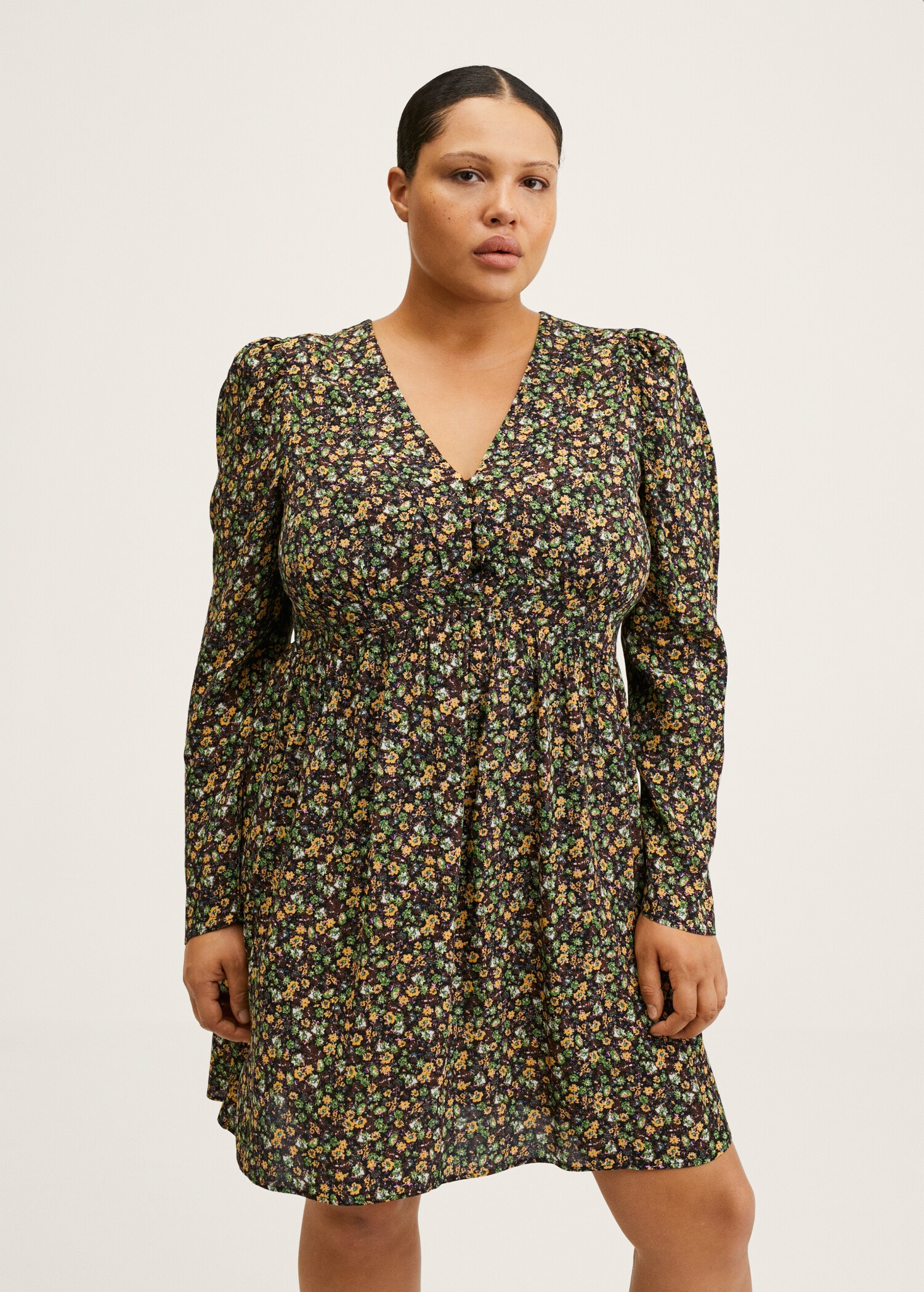 Printed dress with balloon sleeves  - Details of the article 4