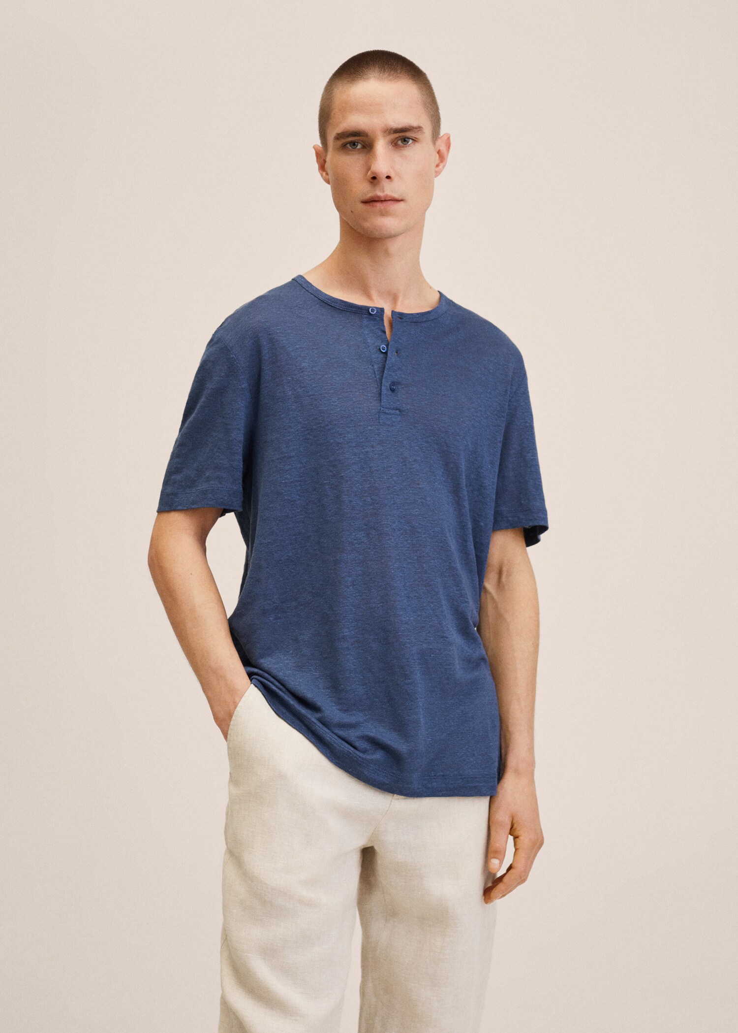 Henley linen-blend T-shirt - Medium plane