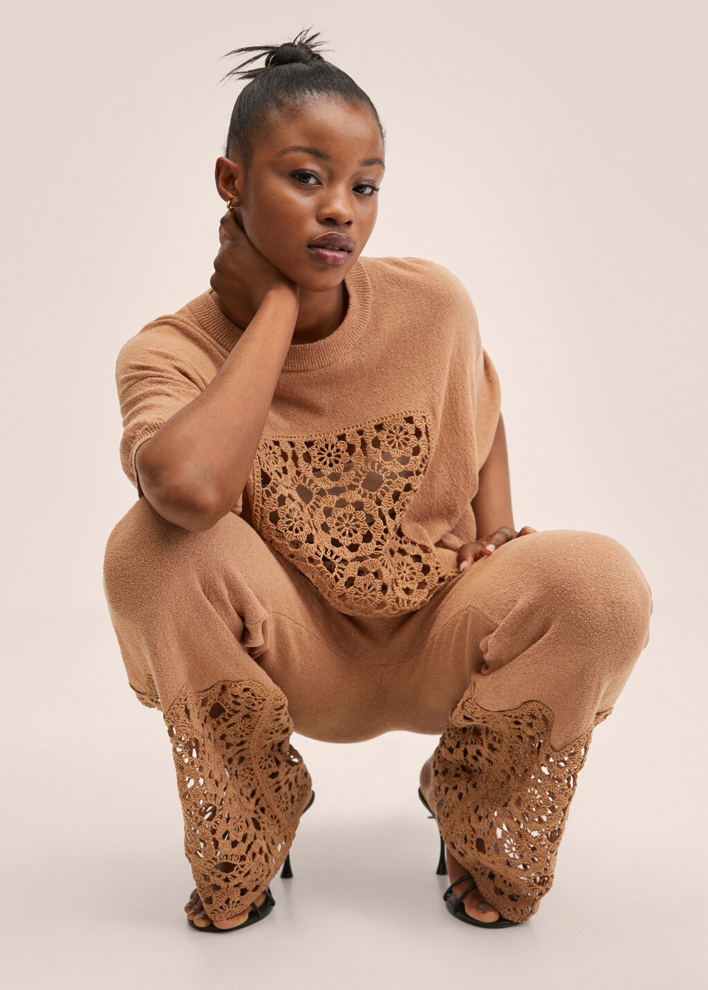 ○ファー付き メランジタイプ カーキ色 ネックウォーマー○n2-92