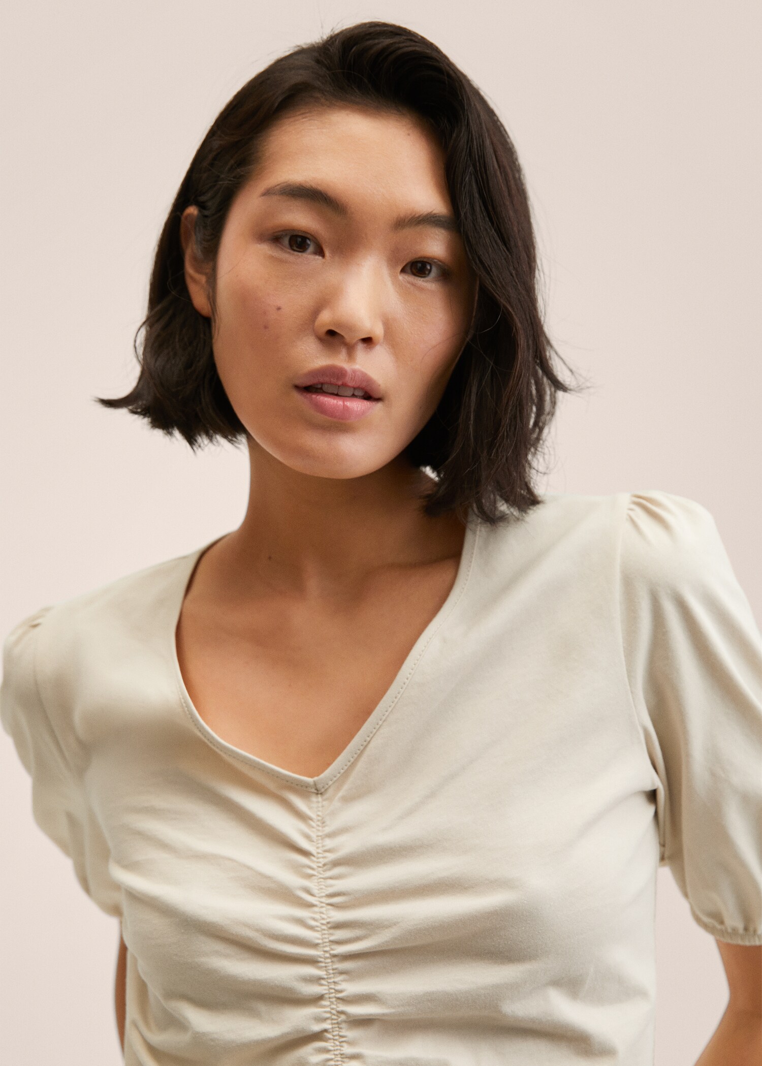 Gathered cotton t-shirt - Details of the article 1