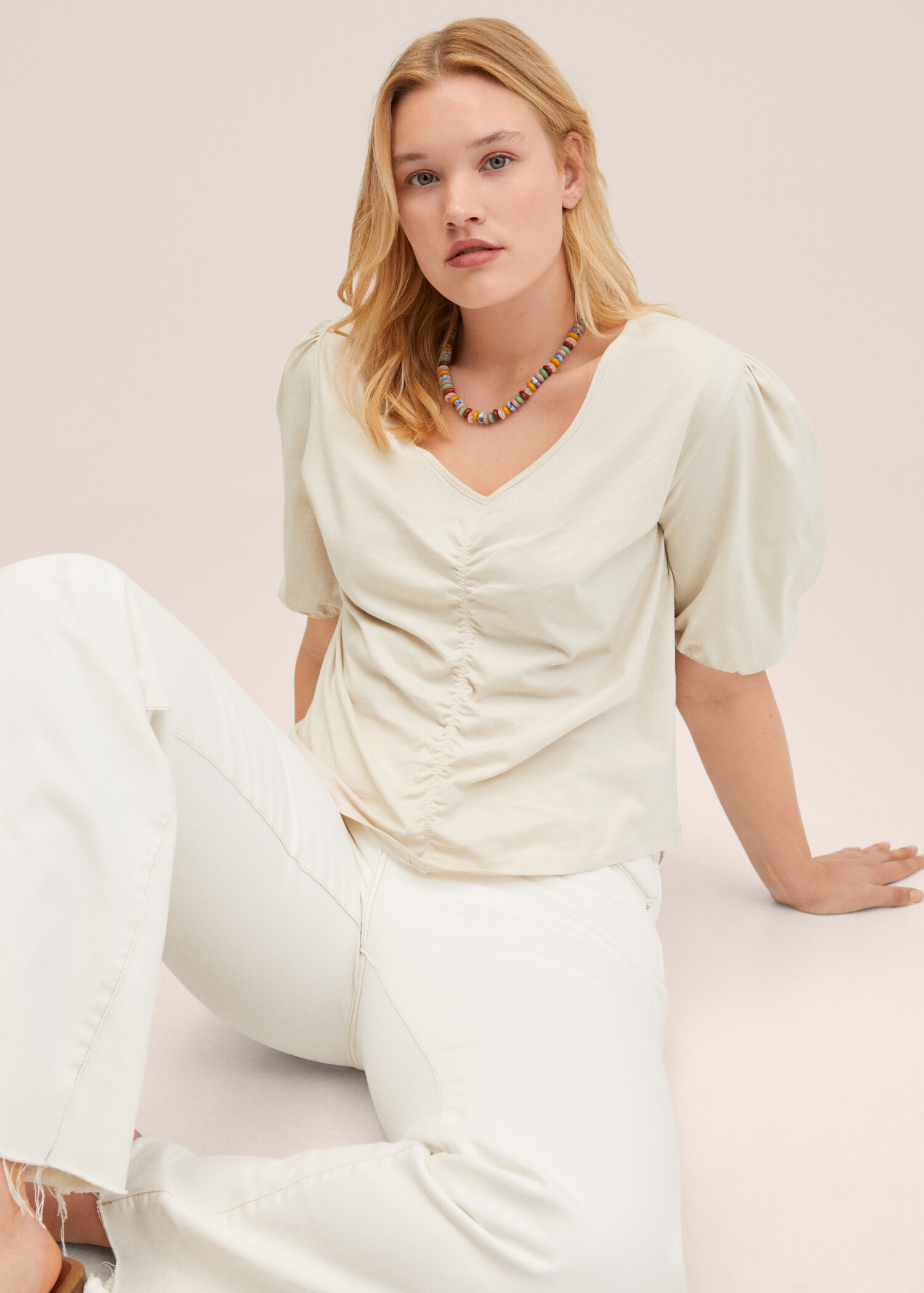 Gathered cotton t-shirt - Details of the article 5
