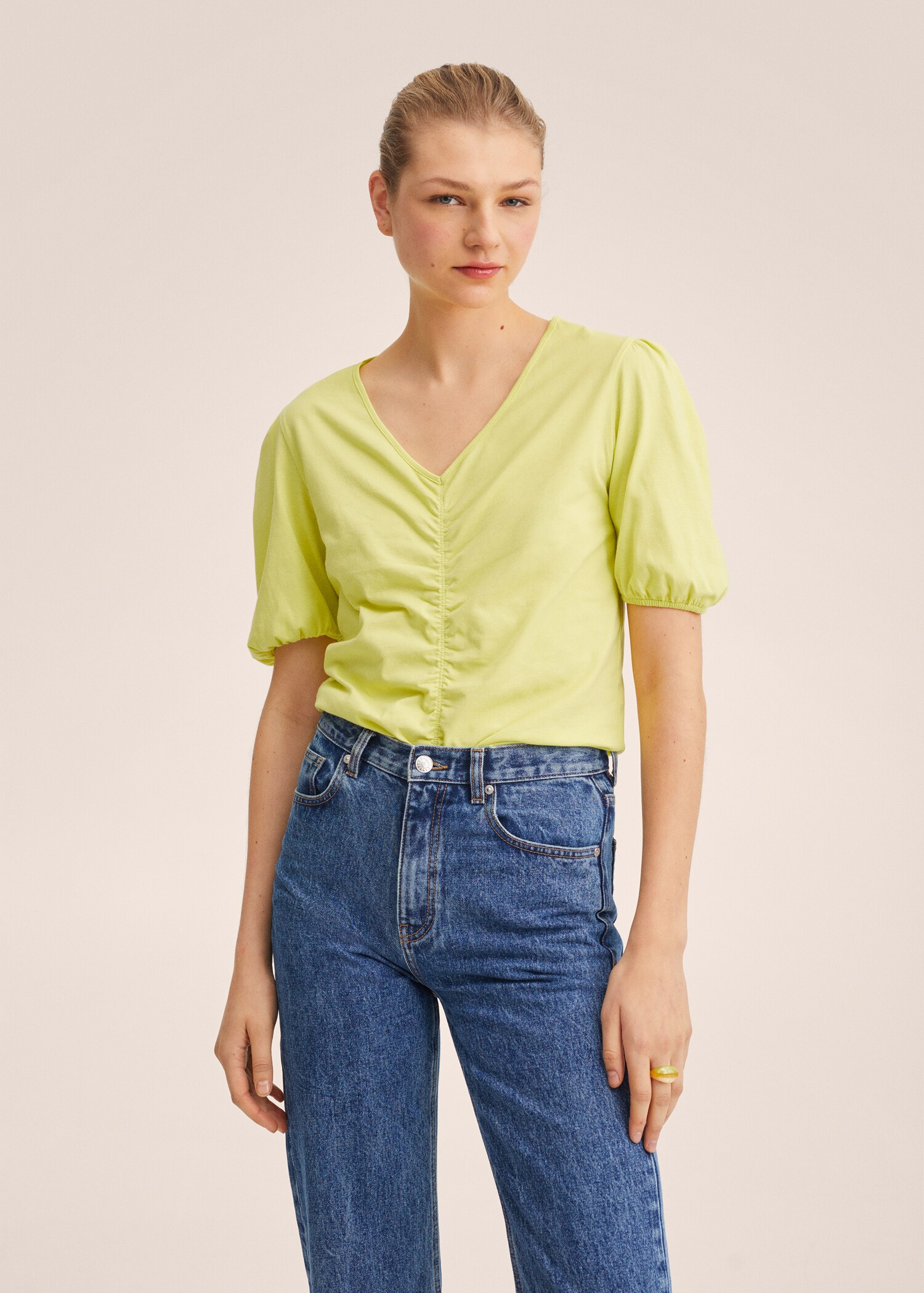 Gathered cotton t-shirt - Medium plane