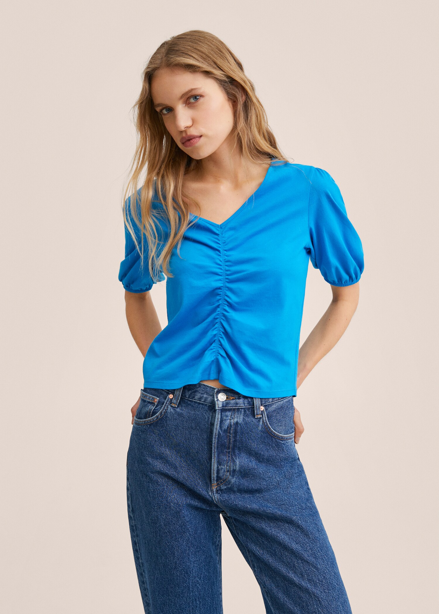 Gathered cotton t-shirt - Medium plane