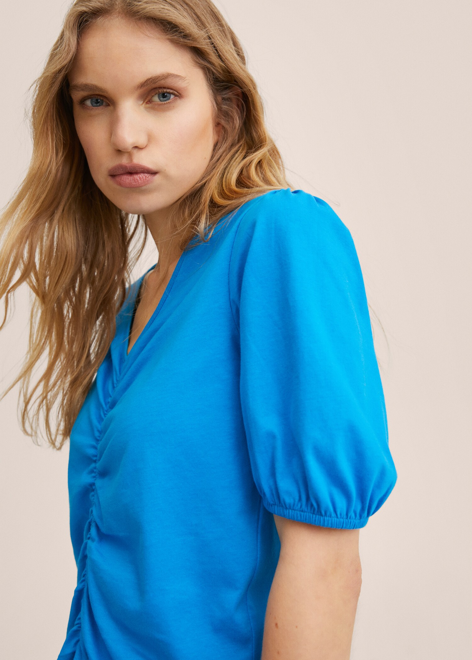 Gathered cotton t-shirt - Details of the article 1