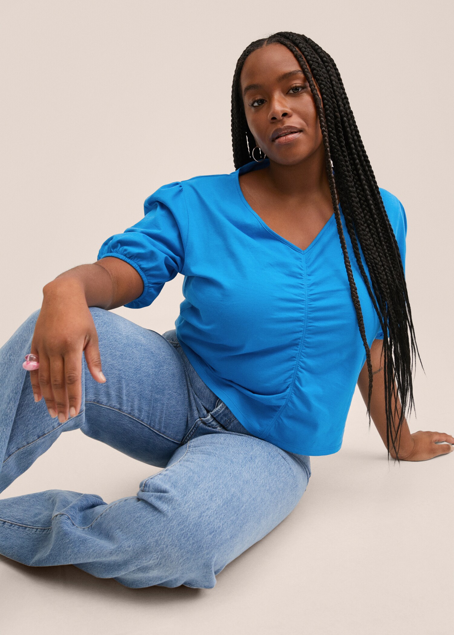 Gathered cotton t-shirt - Details of the article 4