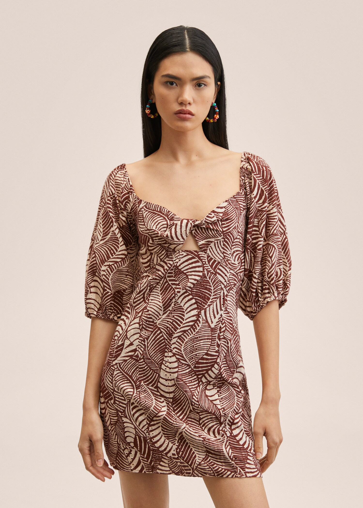 Printed dress with balloon sleeves  - Medium plane