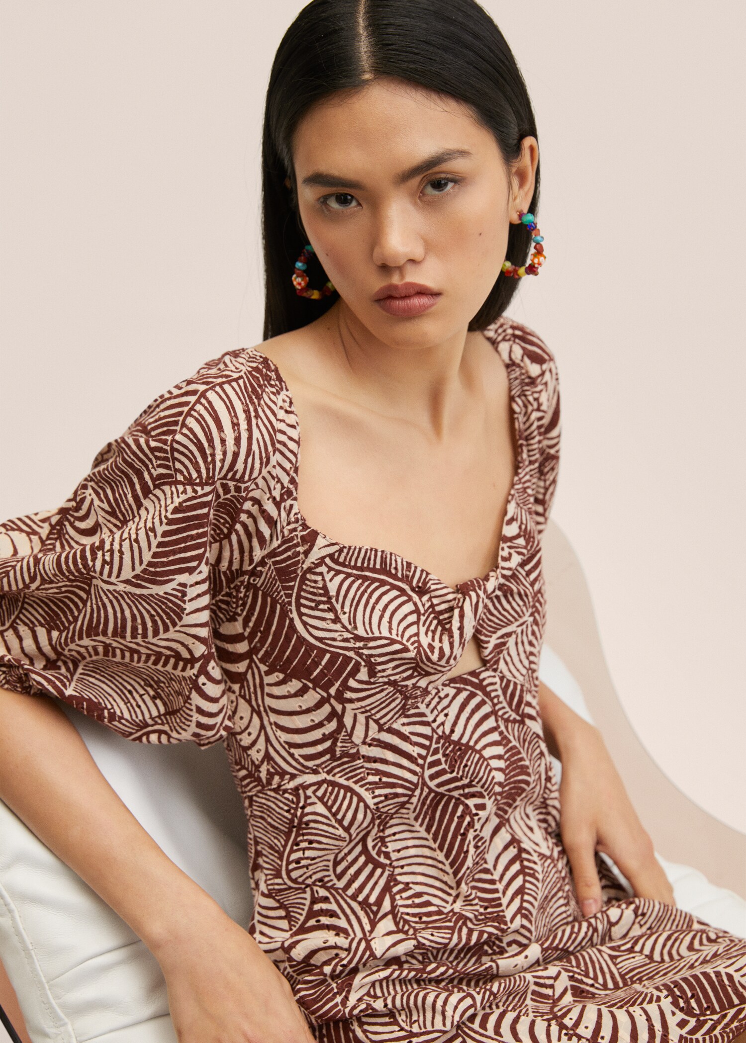 Printed dress with balloon sleeves  - Details of the article 2